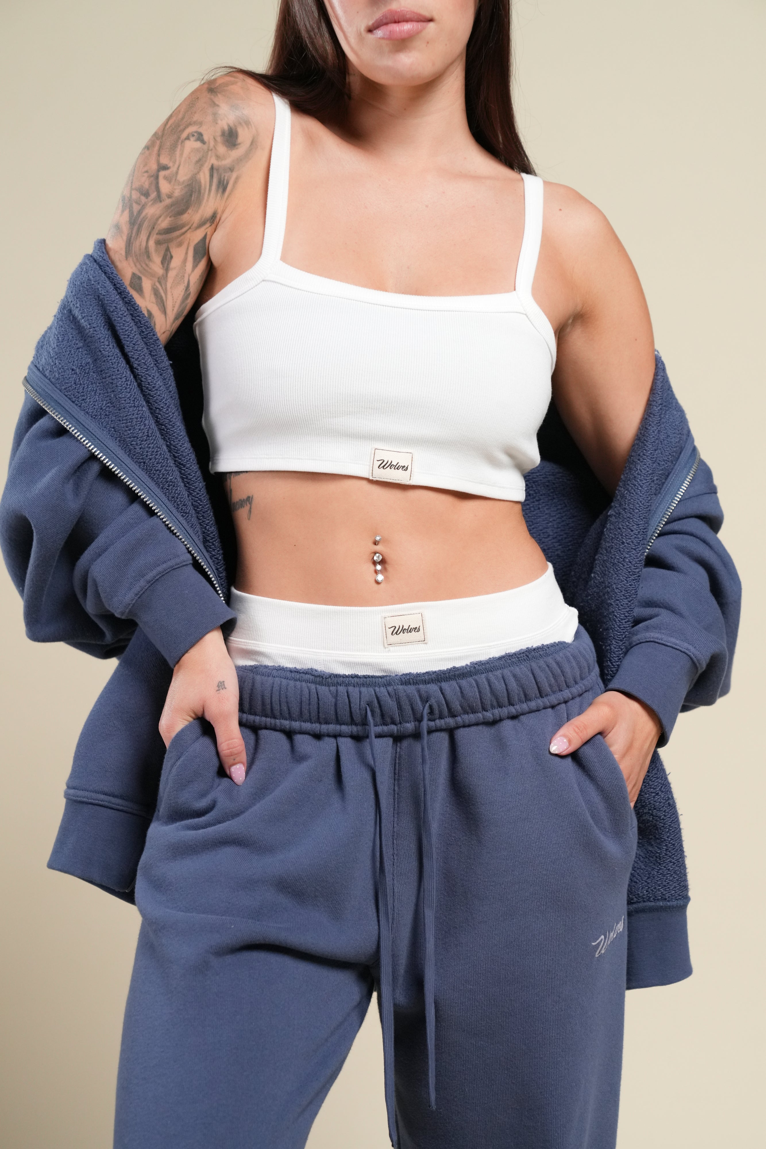 Cursive Wolves Premium Big Cozy Sweats in Washed Denim