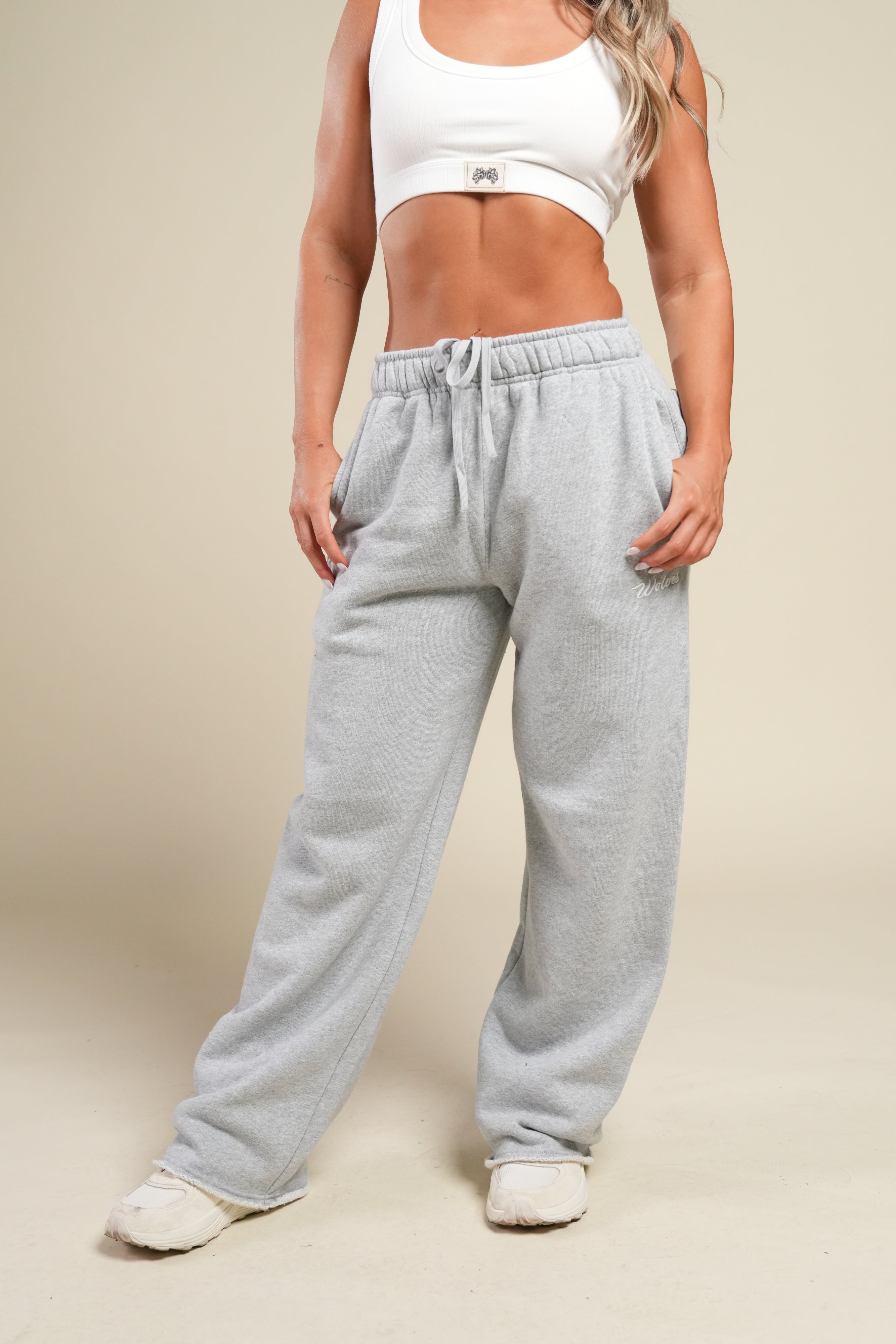 Cursive Wolves Premium Stripe Big Cozy Sweats in Heather Gray
