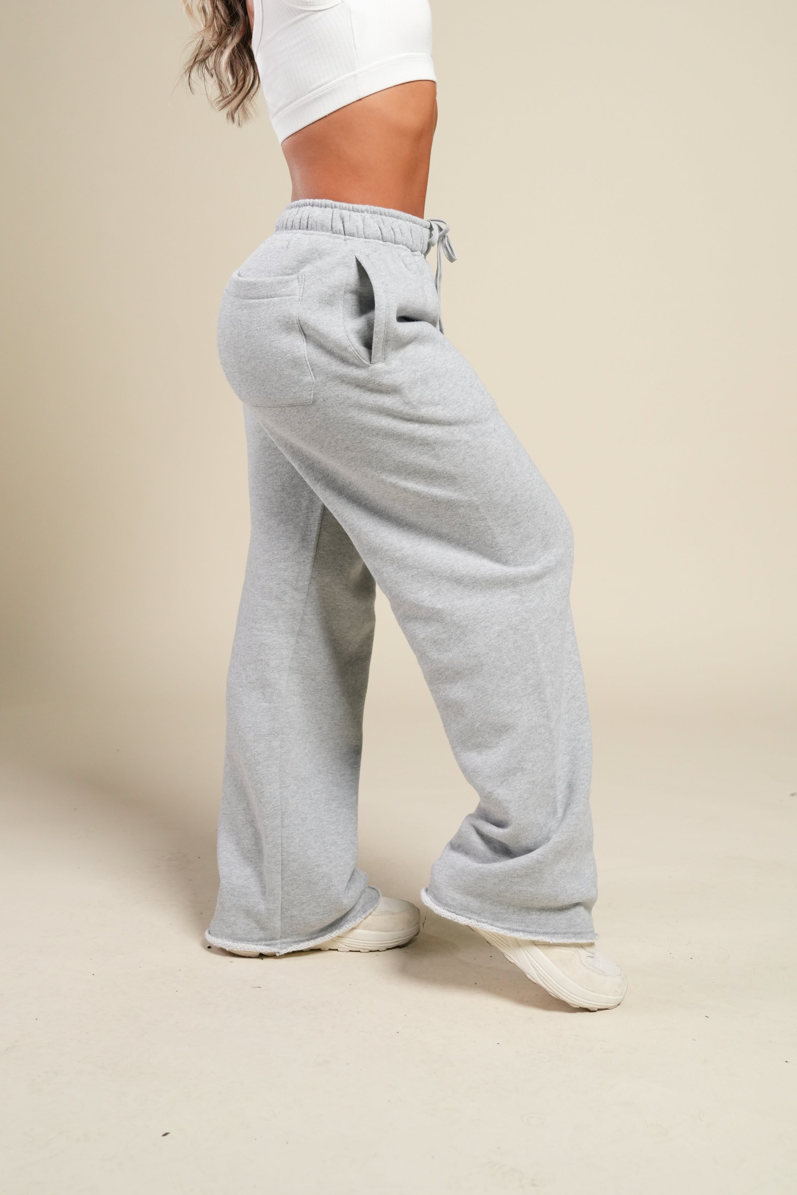 Cursive Wolves Premium Stripe Big Cozy Sweats in Heather Gray