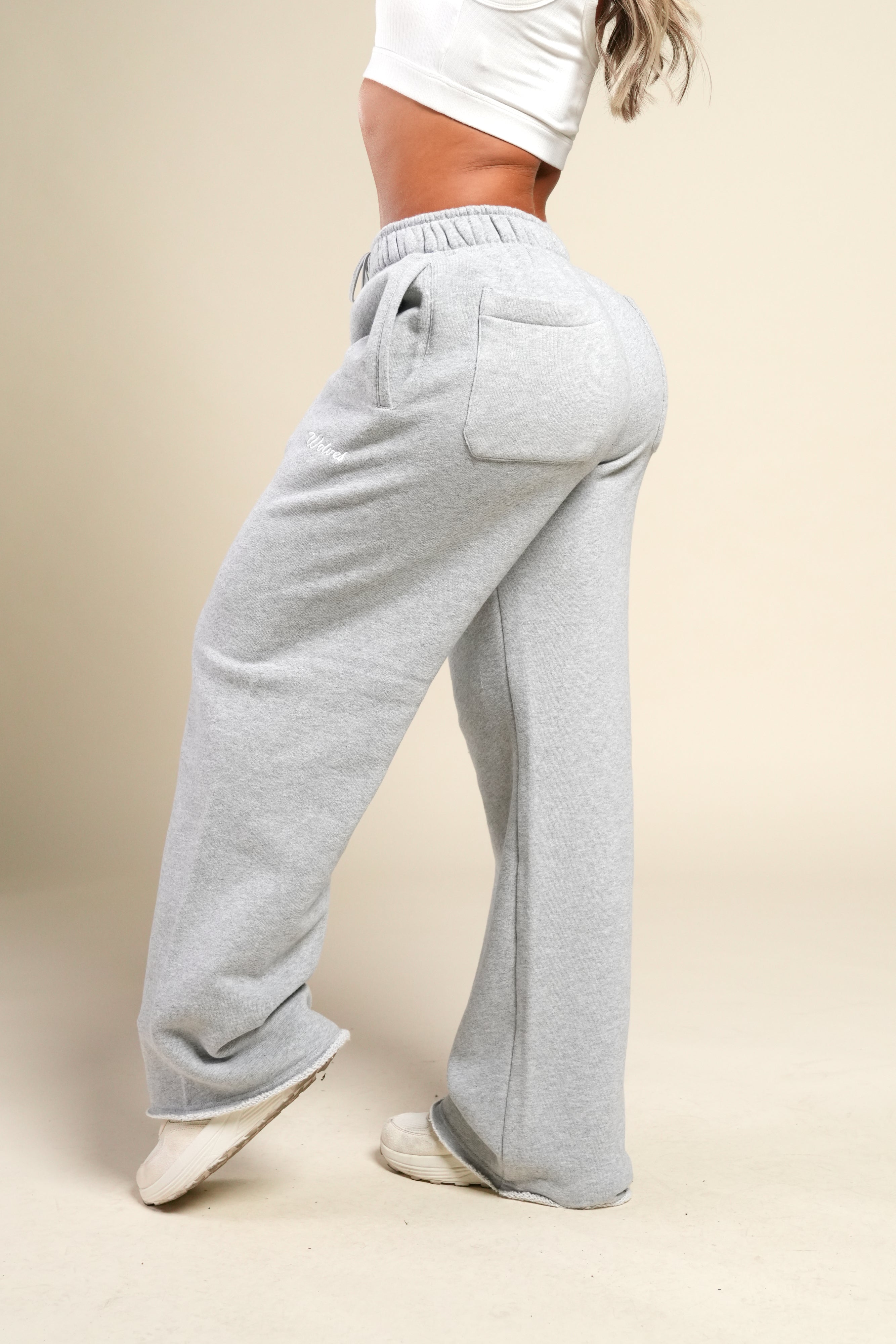 Cursive Wolves Premium Stripe Big Cozy Sweats in Heather Gray