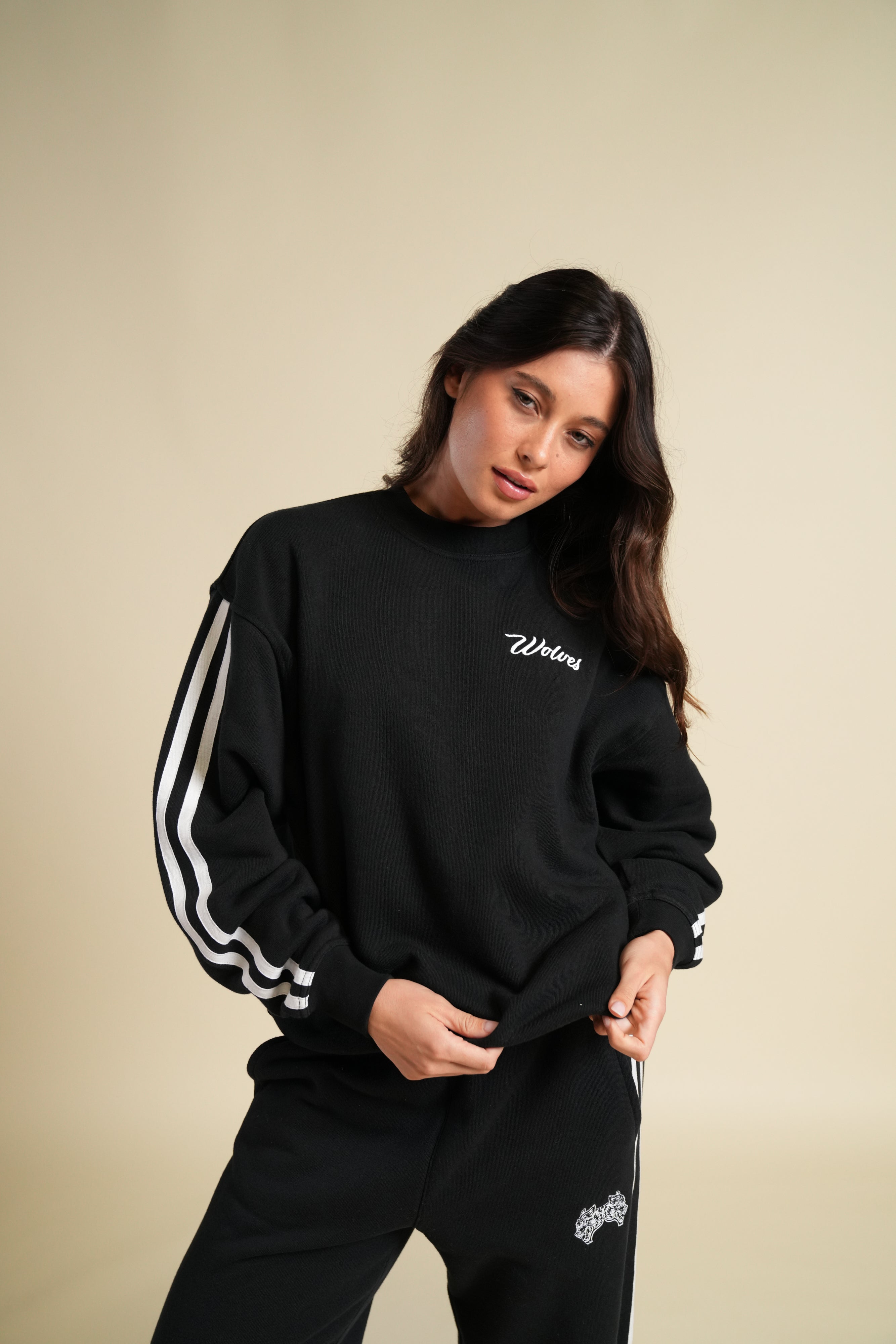 Cursive Wolves Premium Stripe London Crewneck