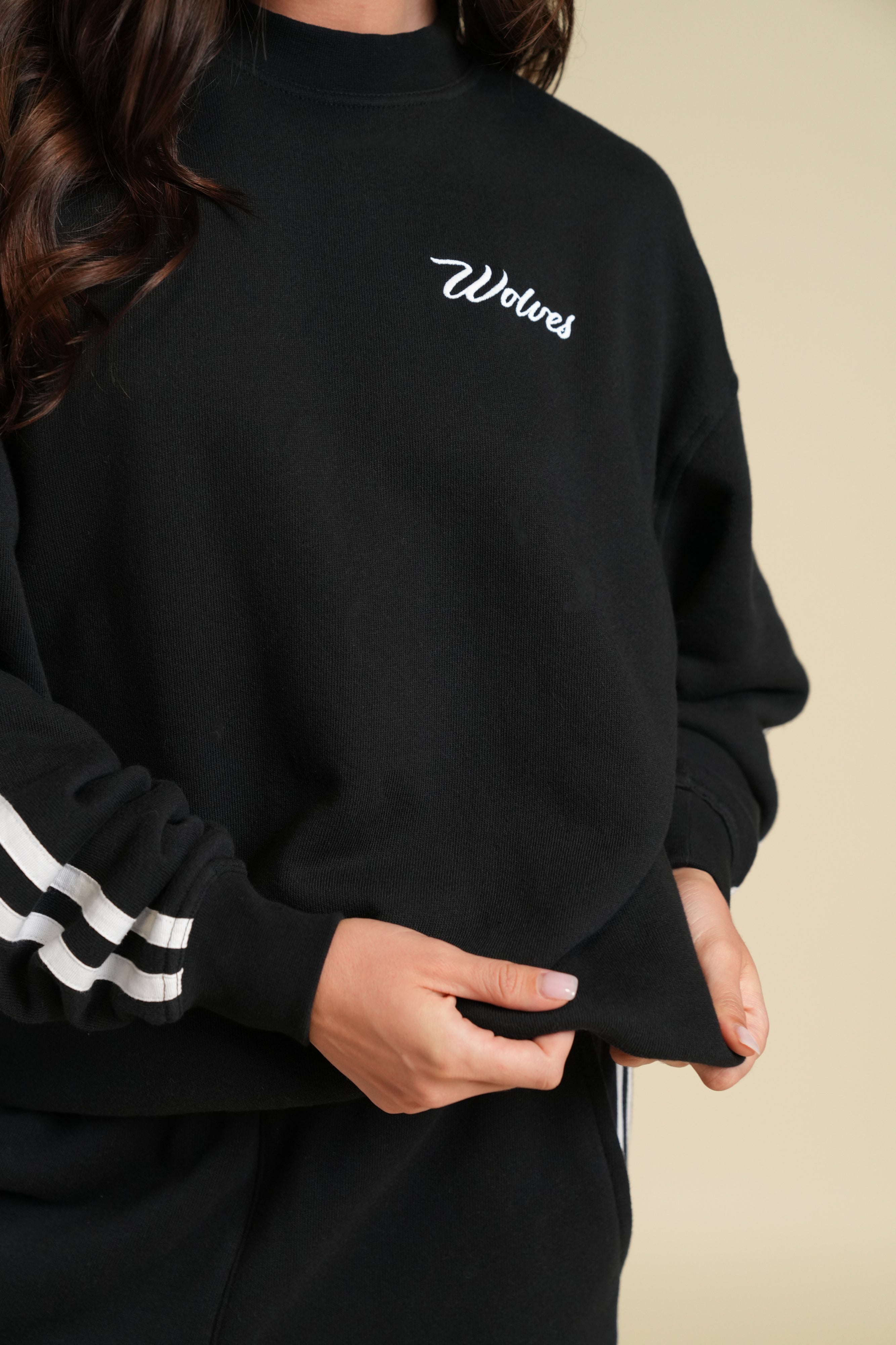 Cursive Wolves Premium Stripe London Crewneck