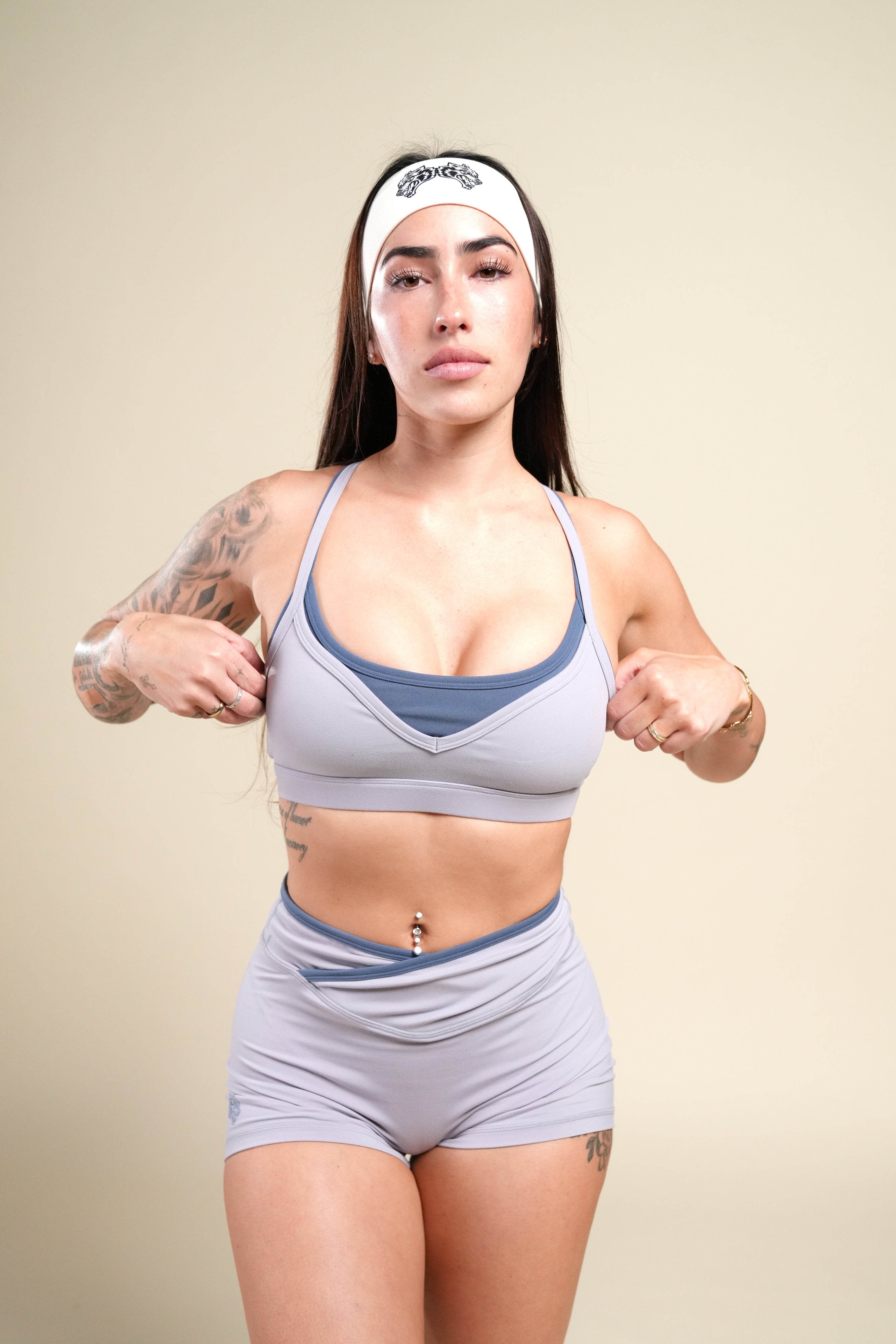 Wolf Contrast "Pearl" Energy Shorts in Sports Gray/Washed Denim