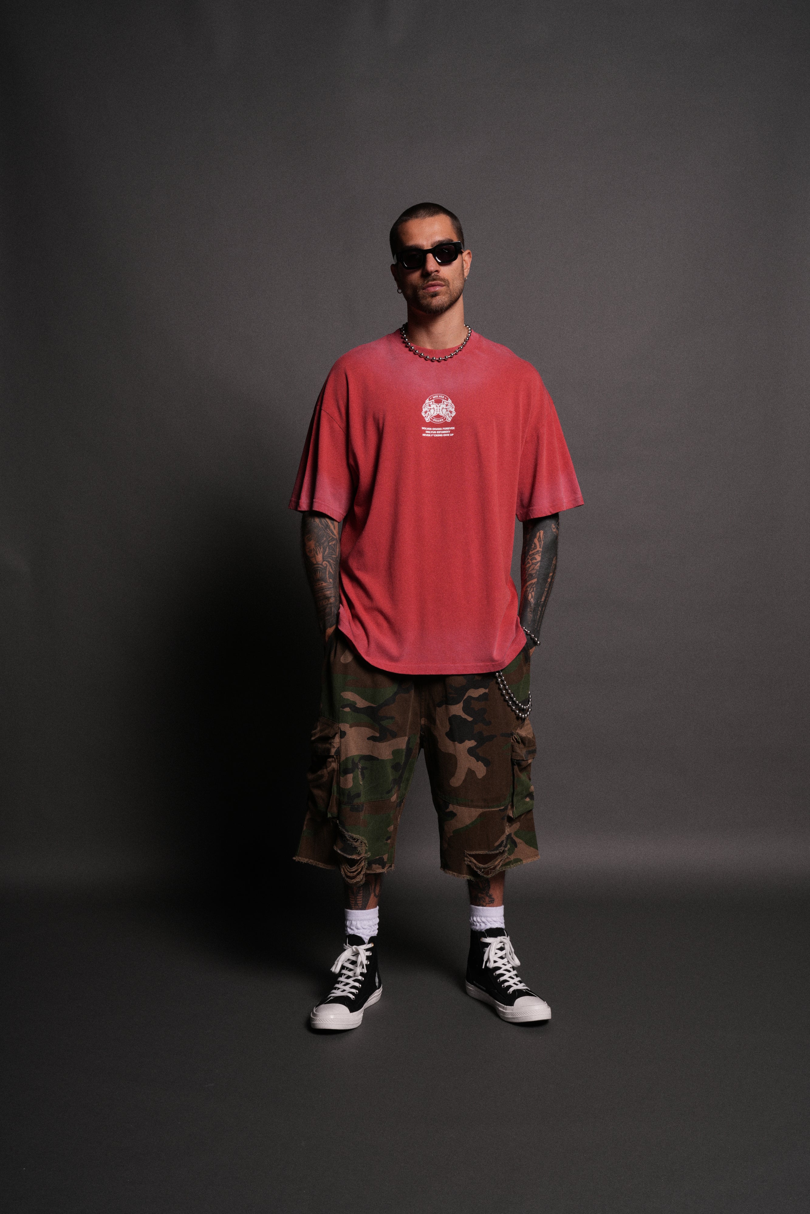 Wolves Ohana Forever "Premium" Oversized Tee in Roman Red Drift Wash
