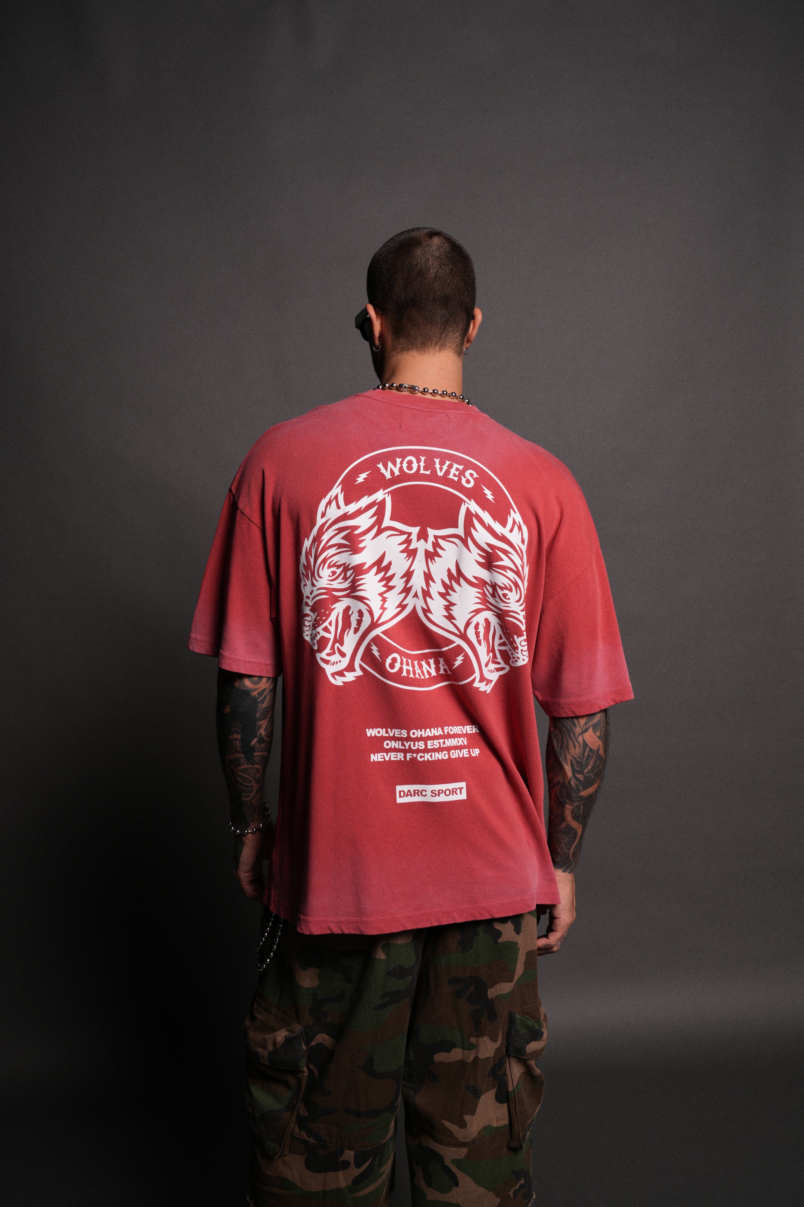 Wolves Ohana Forever "Premium" Oversized Tee in Roman Red Drift Wash