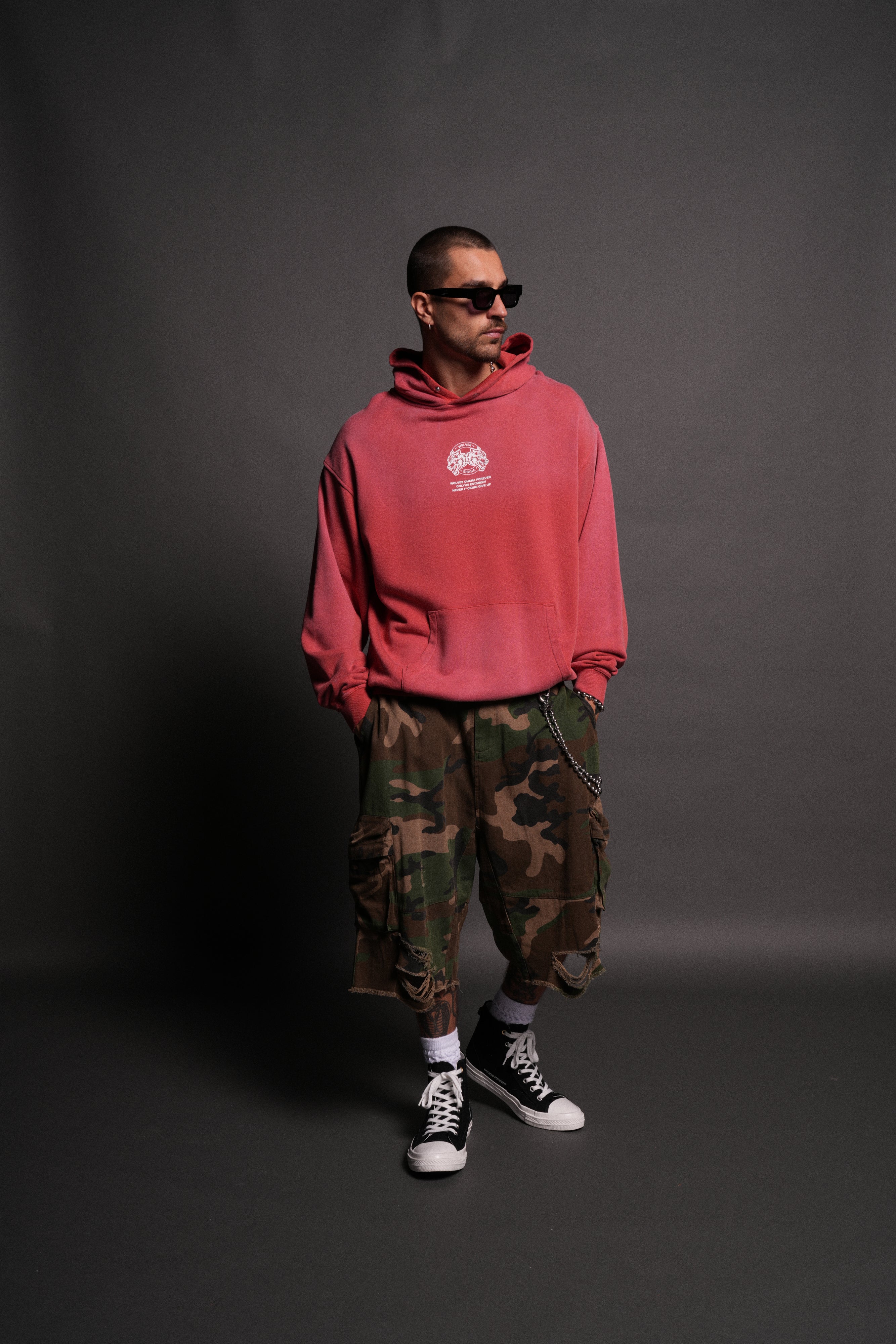 Wolves Ohana Forever "Pierce" Hoodie in Roman Red Drift Wash