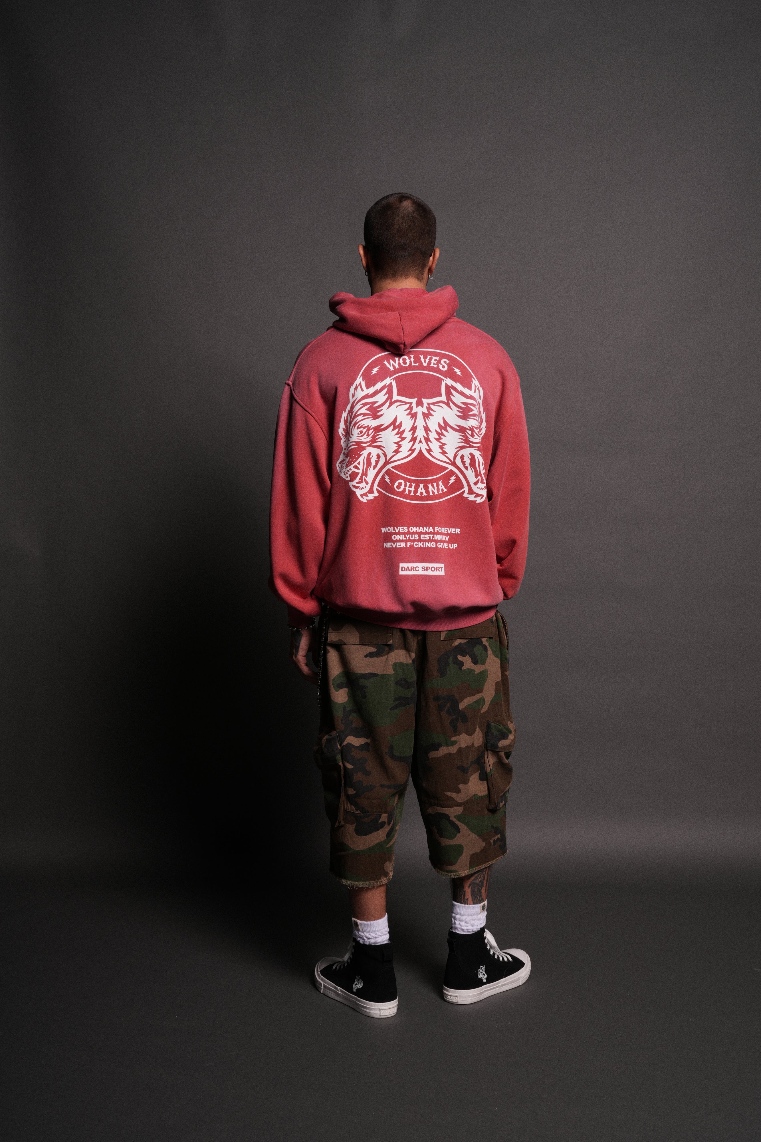 Wolves Ohana Forever "Pierce" Hoodie in Roman Red Drift Wash