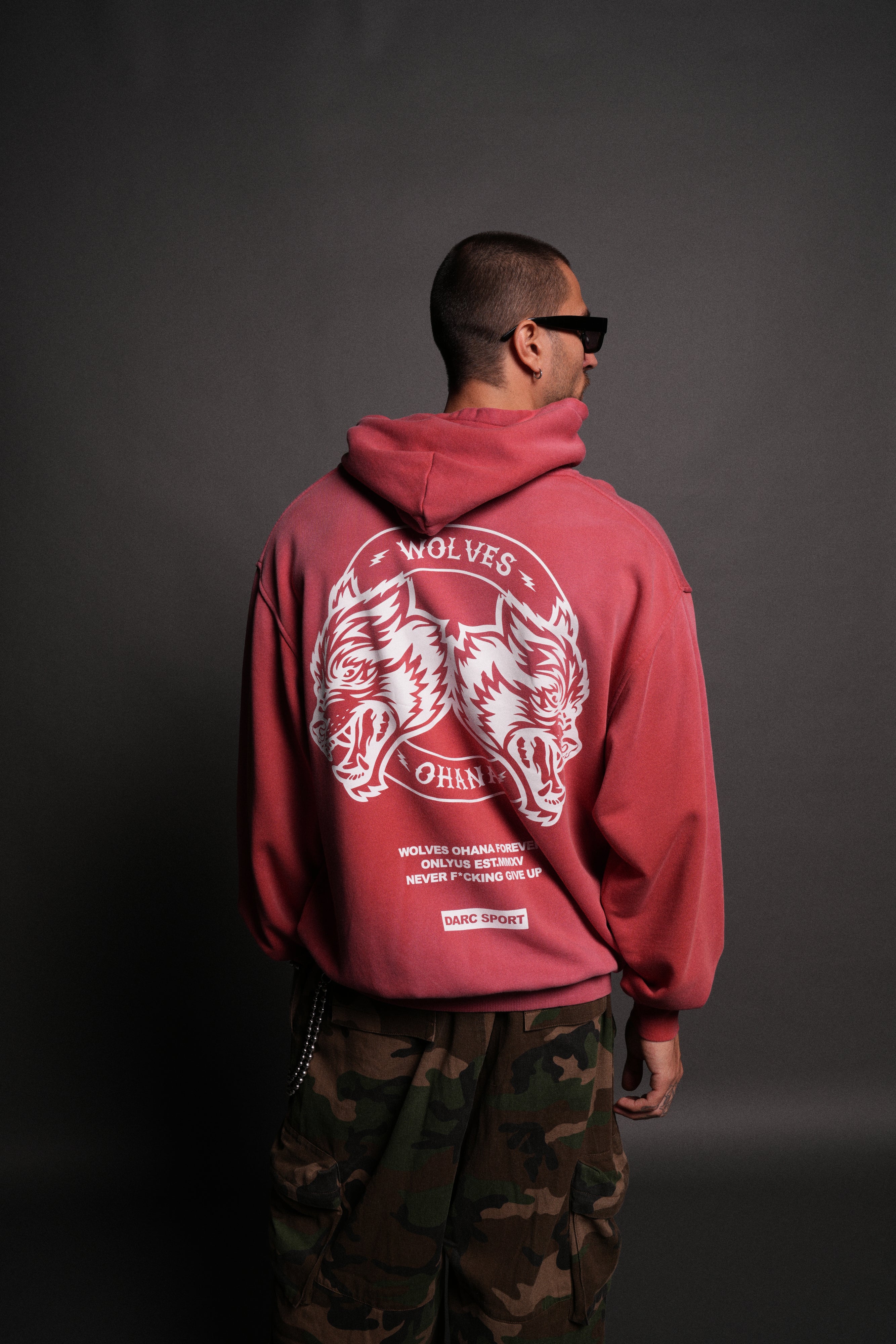 Wolves Ohana Forever "Pierce" Hoodie in Roman Red Drift Wash