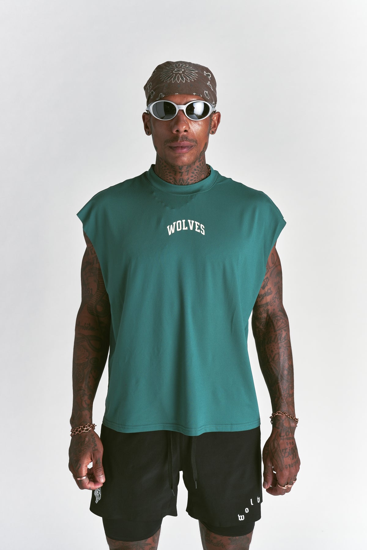 Loyalty Forever "Dry Wolf" Cropped Muscle Tee in Sierra Pine