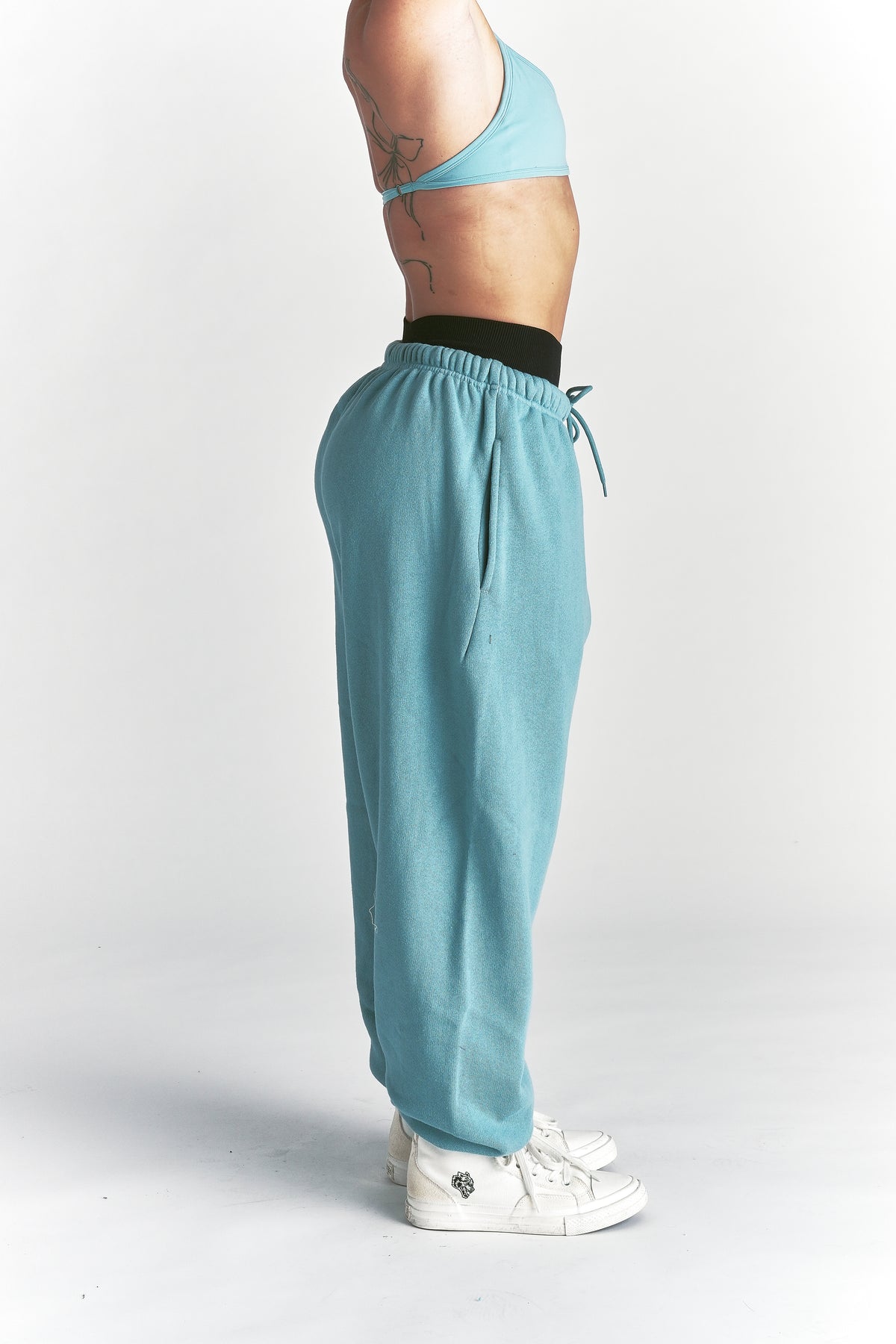Cursive Wolves Premium Lounger Sweat Pants in Dusty Turquoise