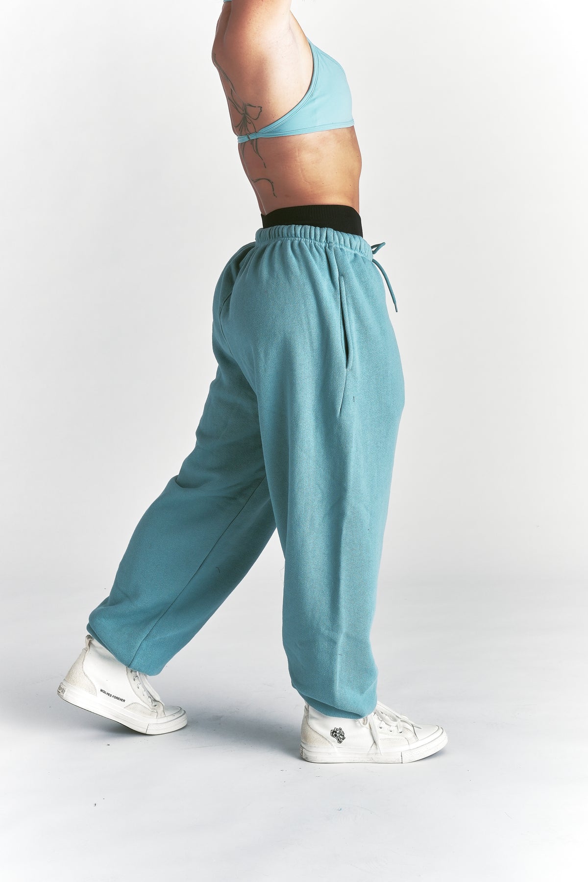 Cursive Wolves Premium Lounger Sweat Pants in Dusty Turquoise