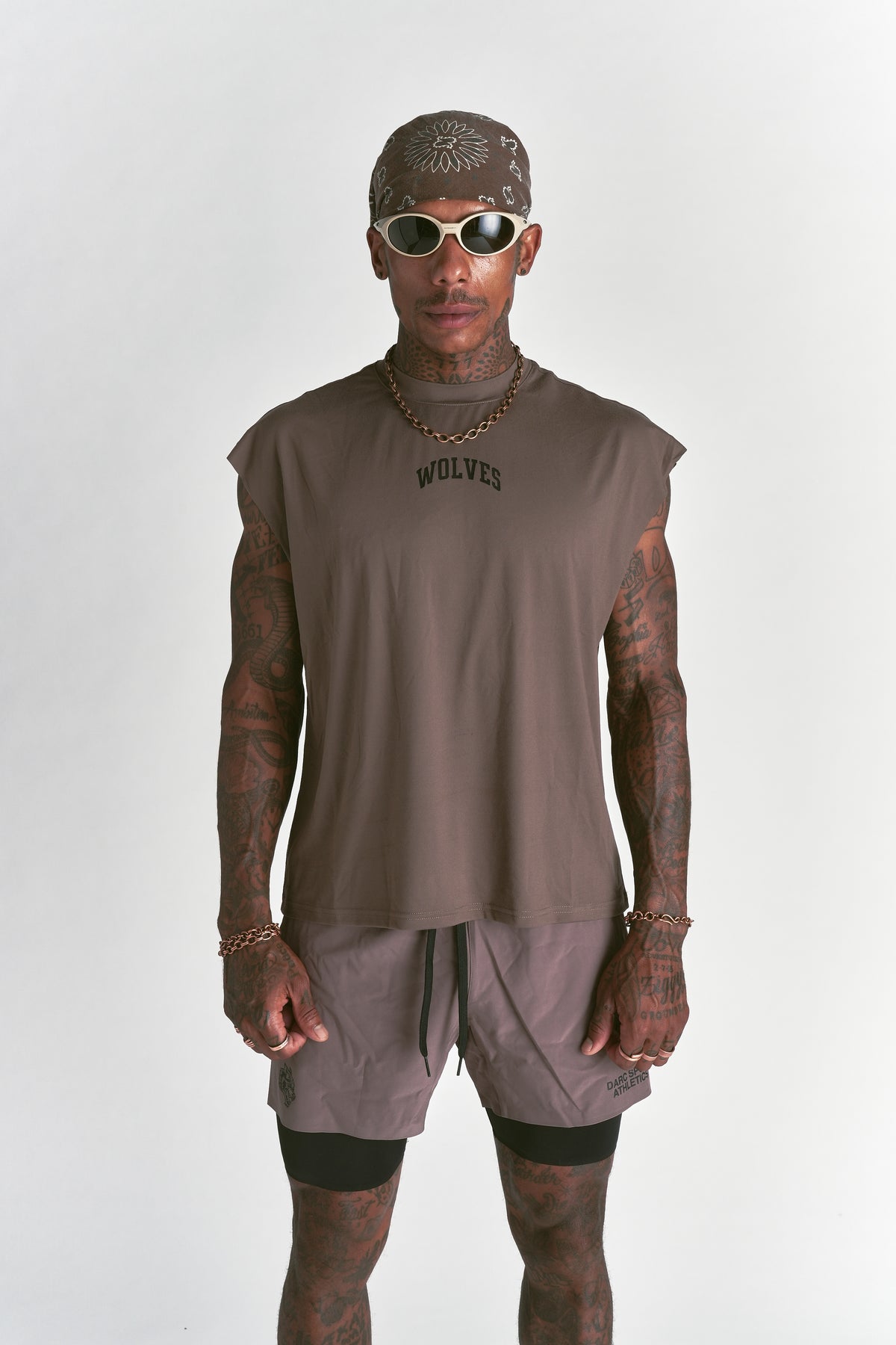 Loyalty Forever "Dry Wolf" Cropped Muscle Tee in Mojave Brown