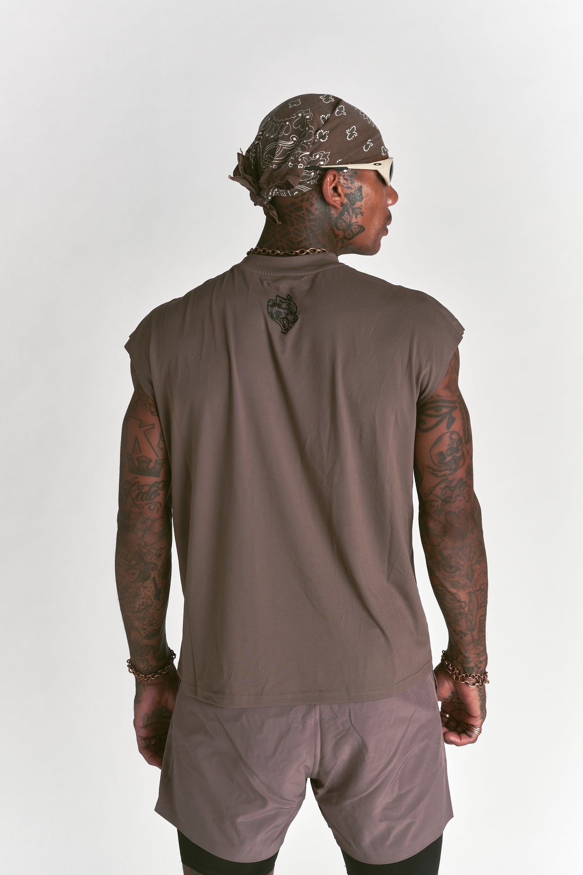 Loyalty Forever "Dry Wolf" Cropped Muscle Tee in Mojave Brown
