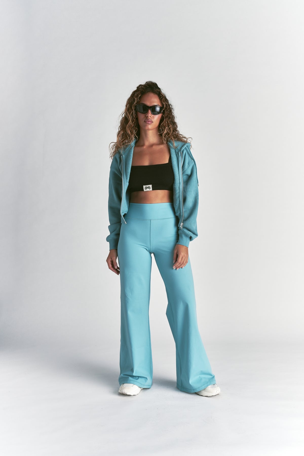 Cursive Wolves "Sage" Cropped Zip Hoodie in Dusty Turquoise