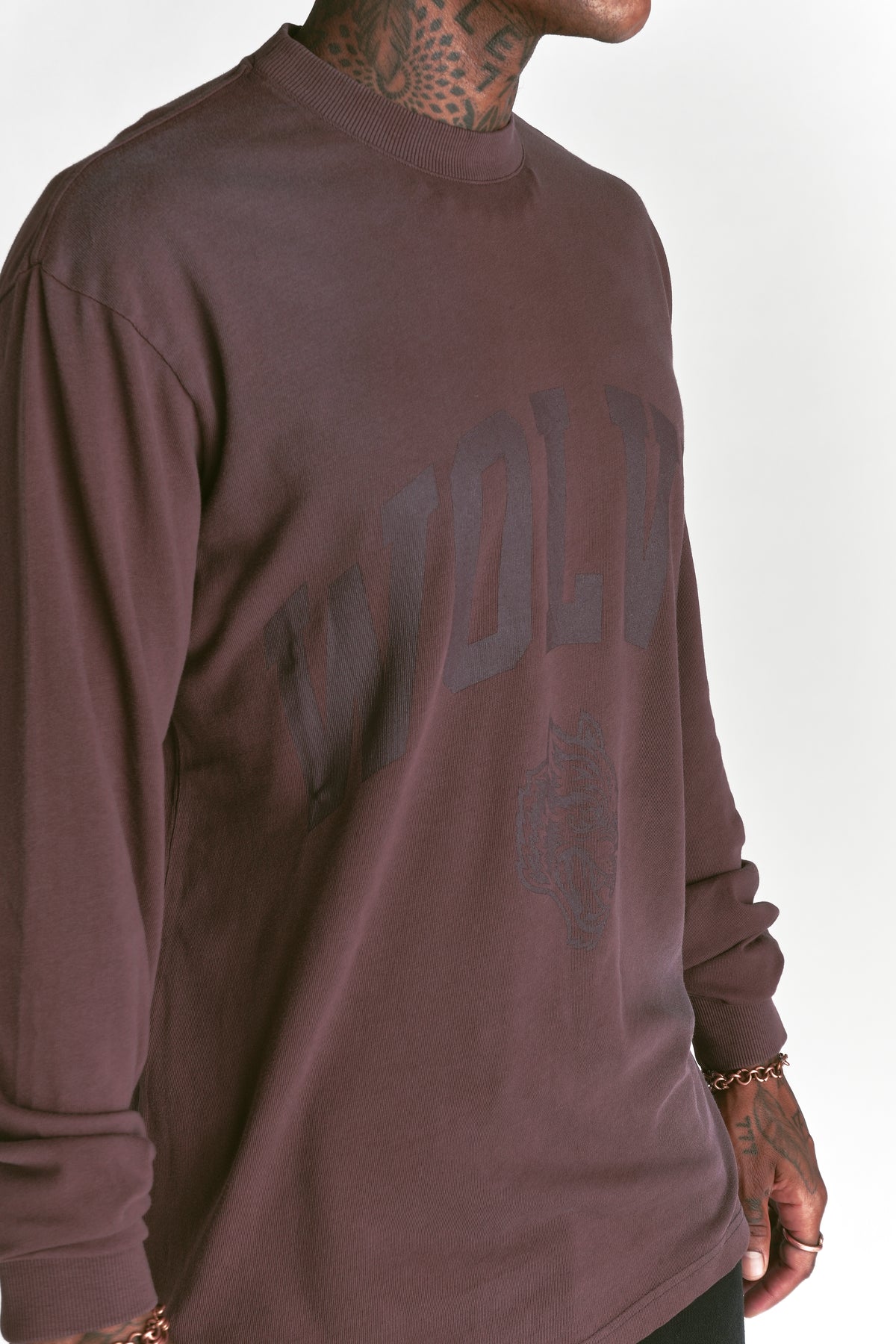 Wolves Worldwide "Premium" Oversized LS Tee in Ironwood Sun Fade