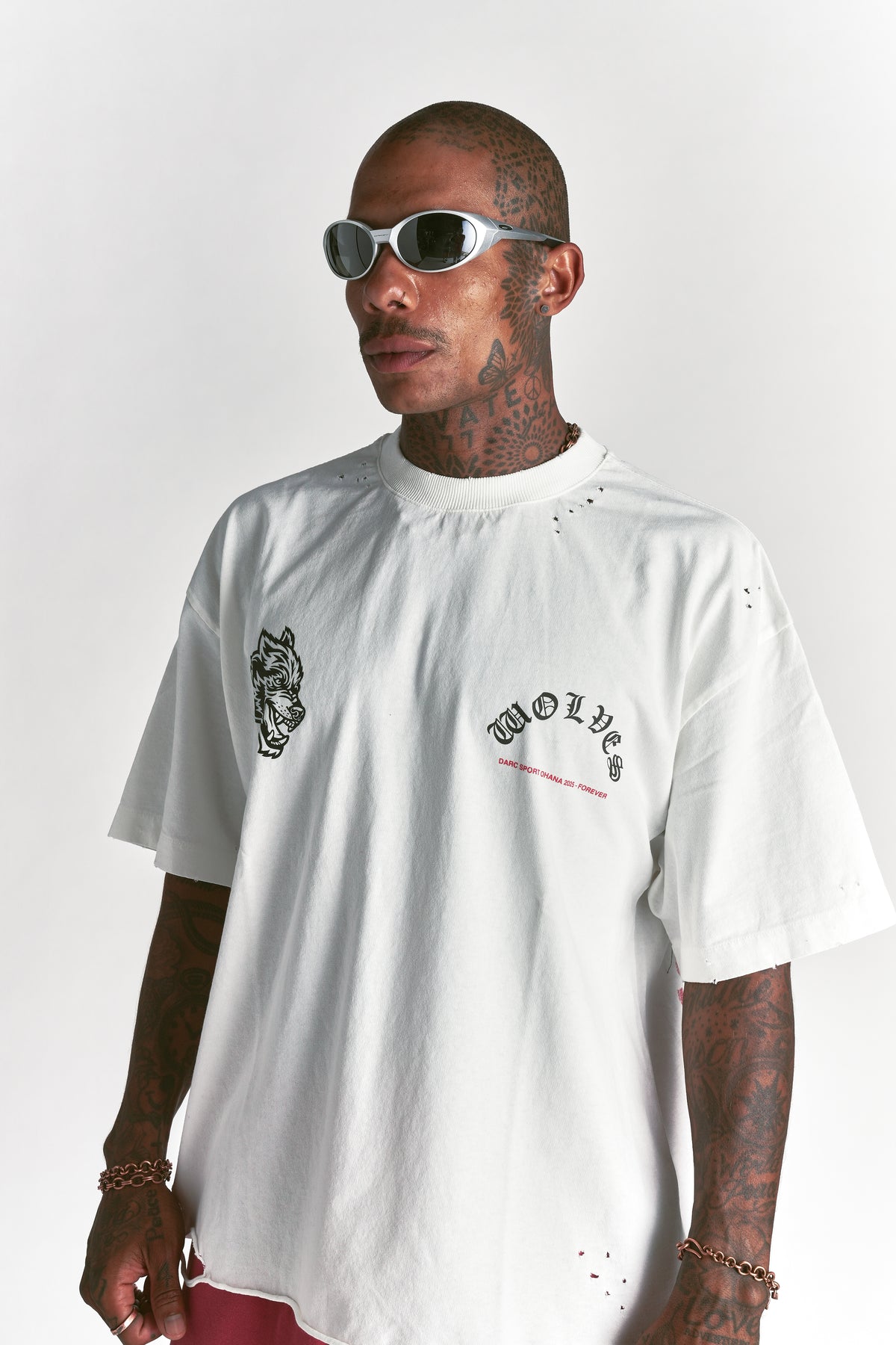 Wolves Never F*cking Give Up Distressed Grunge Tee in Cream
