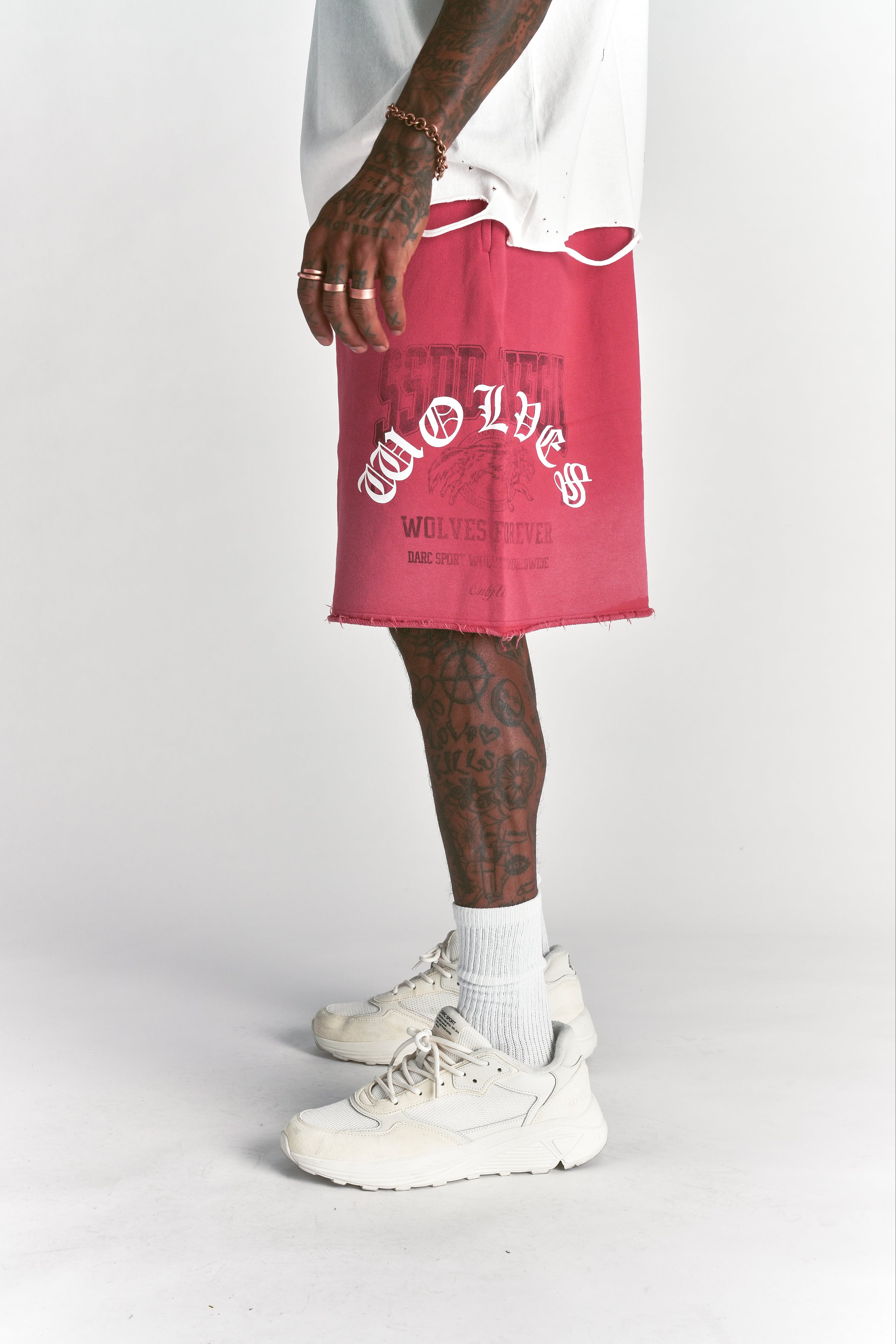 Ohana League Grunge Brock Sweat Short in Roman Red Drift Wash