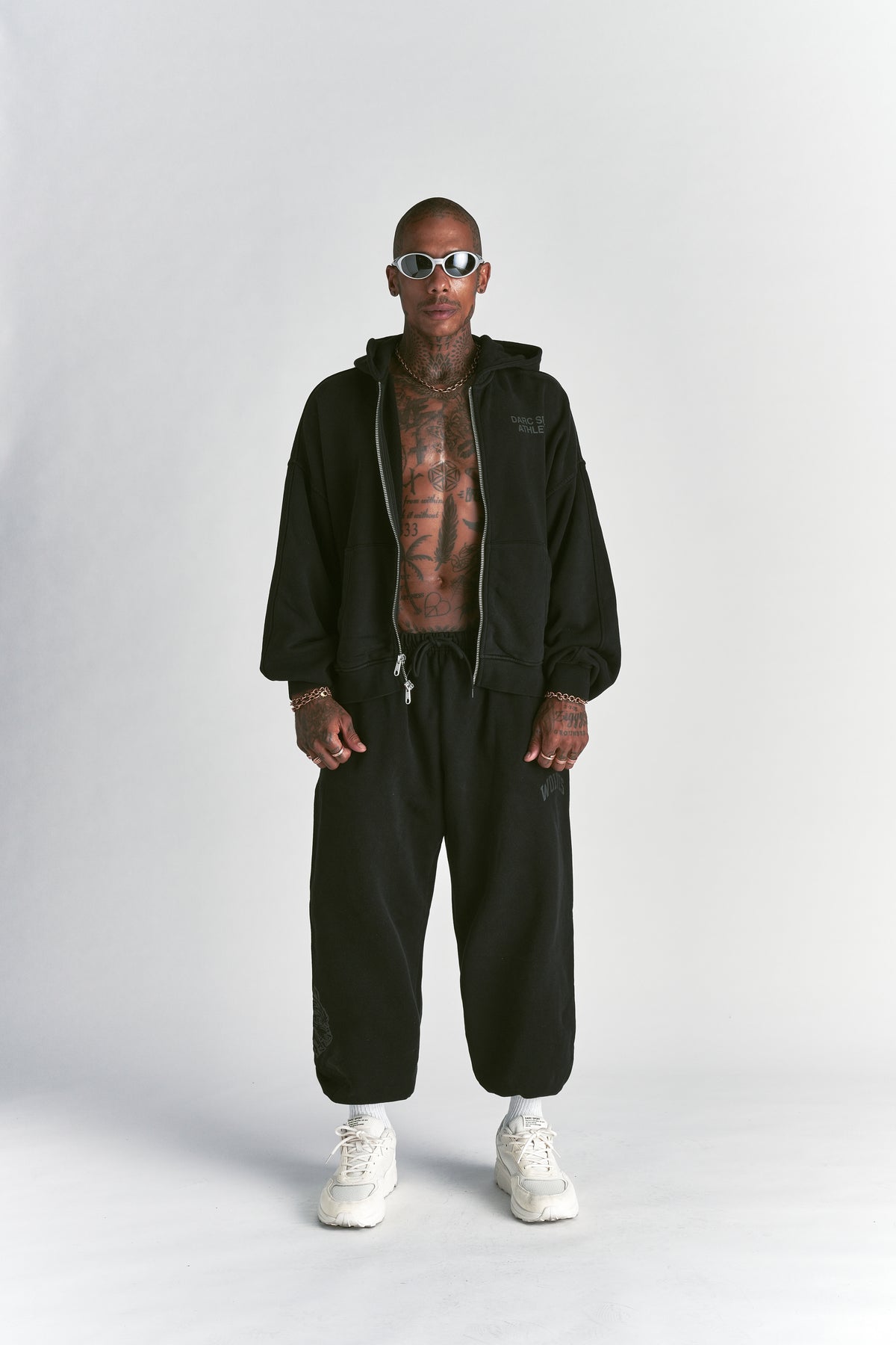 Darc Sport Athletics "Darco" Double Zip Hoodie in Black Sun Fade/Black