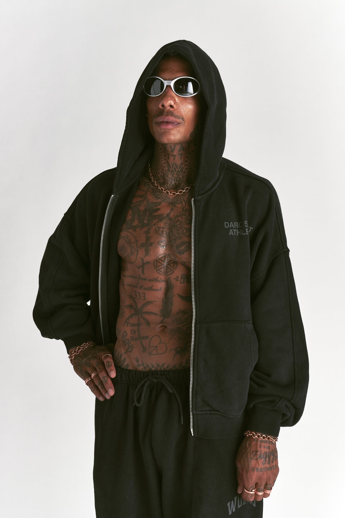 Darc Sport Athletics "Darco" Double Zip Hoodie in Black Sun Fade/Black