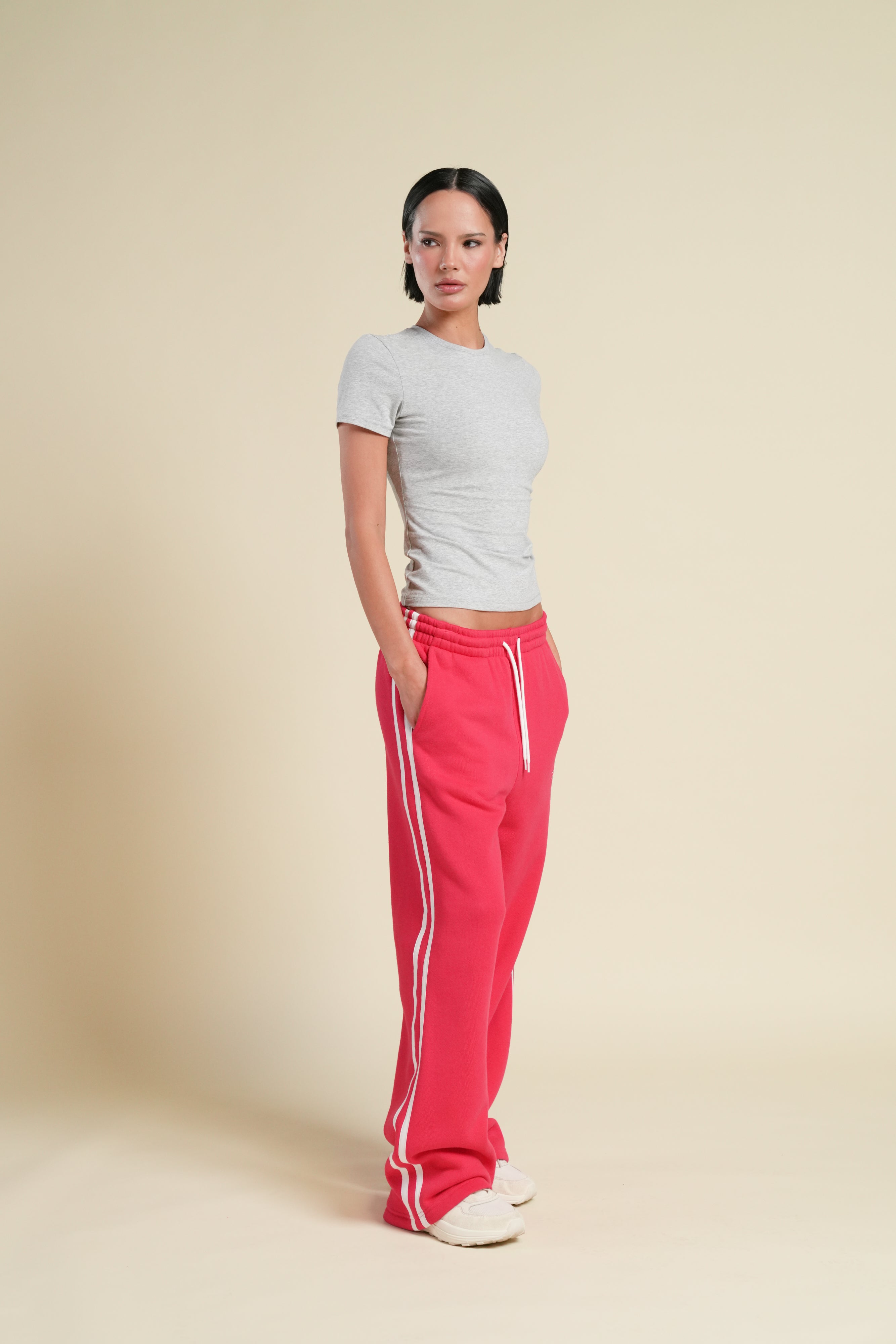 Cursive Wolves Premium Stripe Big Cozy Sweats in Cherry