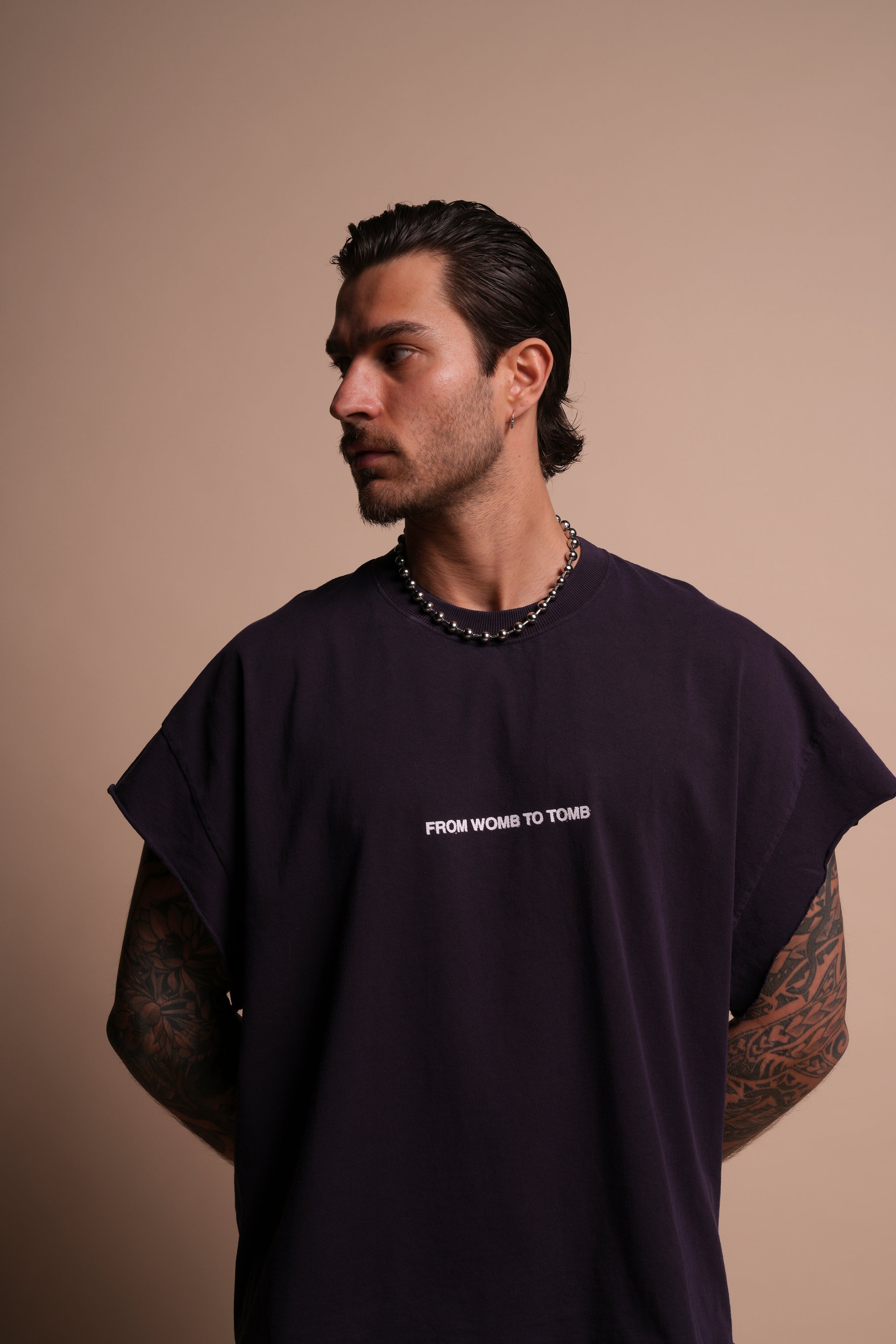 From Womb To Tomb Ohana "Grunge" Cut Off Tee in Phantom Purple