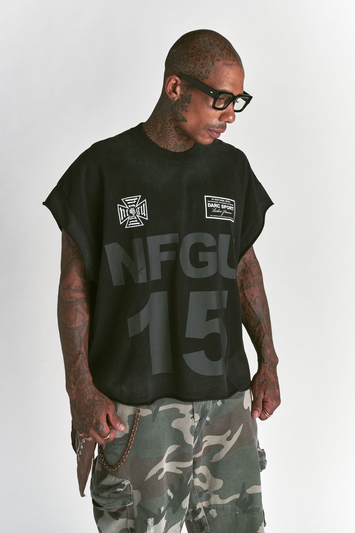 Since Day One "Grunge" Cut Off Tee in Black Drift Wash