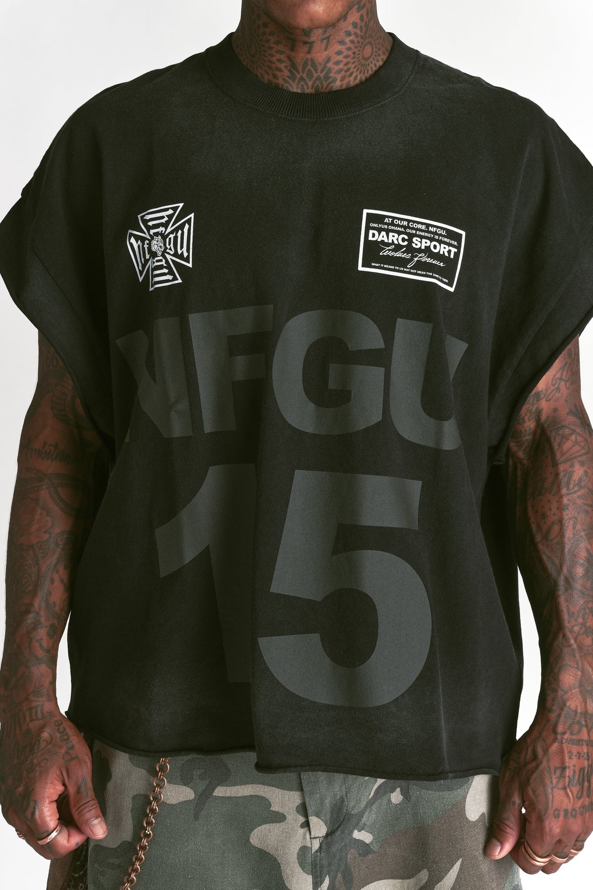 Since Day One "Grunge" Cut Off Tee in Black Drift Wash