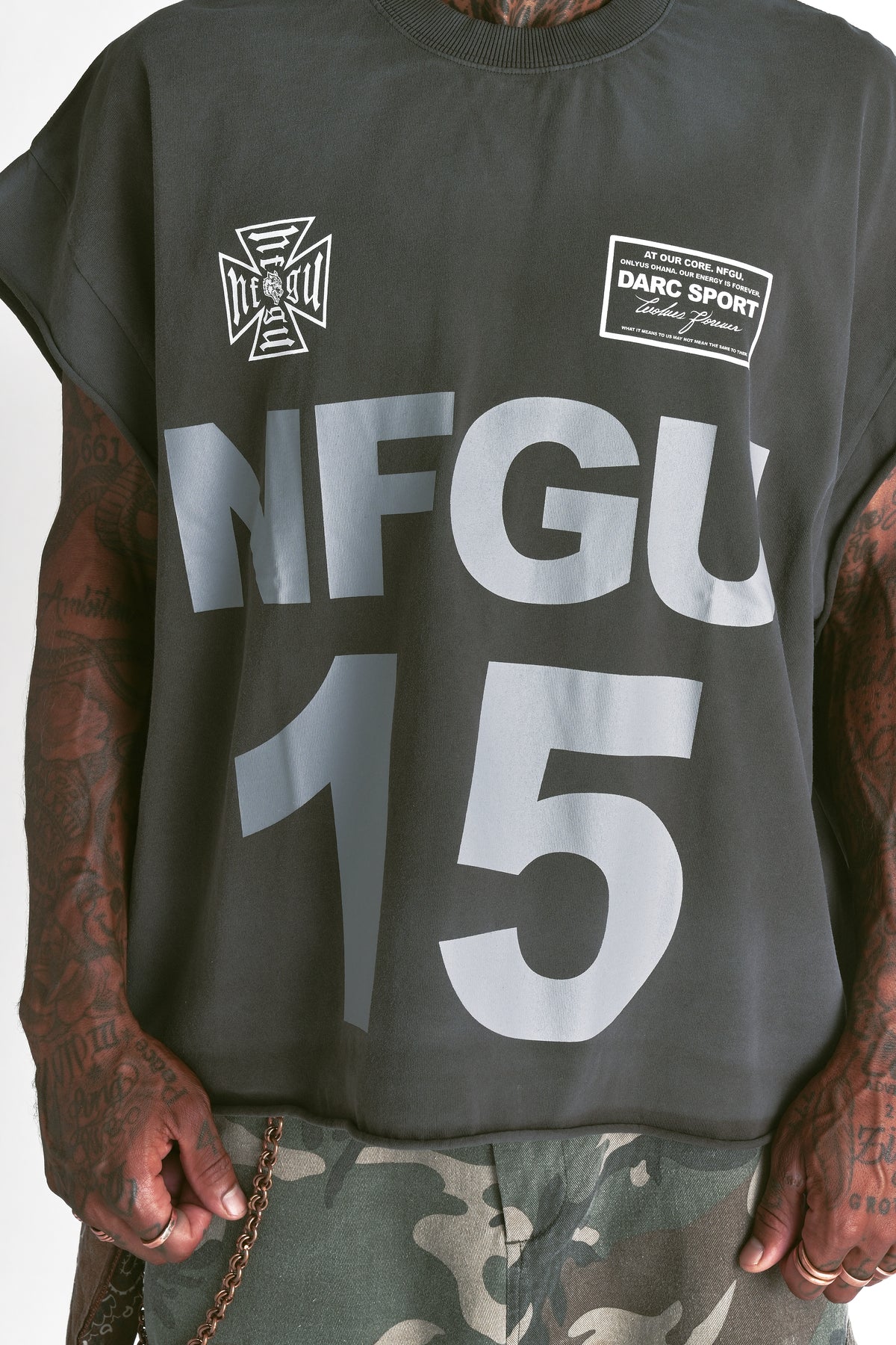 Since Day One "Grunge" Cut Off Tee in Wolf Gray Drift Wash