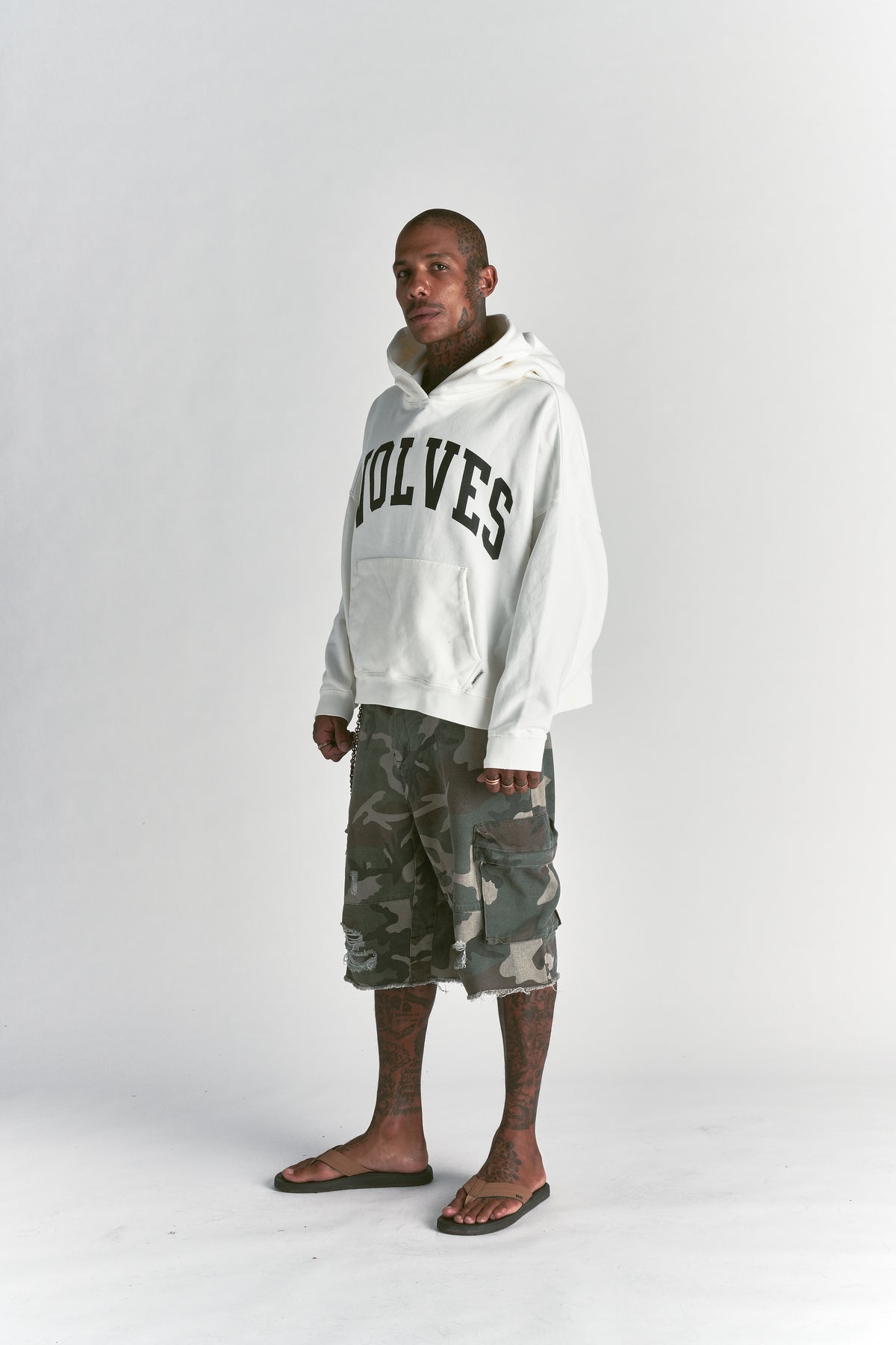 Only Loyalty Grunge "Gage" Box Cut Hoodie in Cream