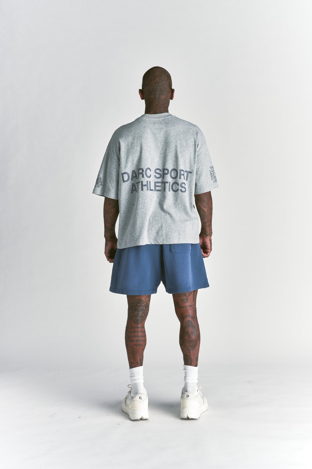 Dual Oversized Post Lounge Sweat Shorts in Washed Denim Sun Fade