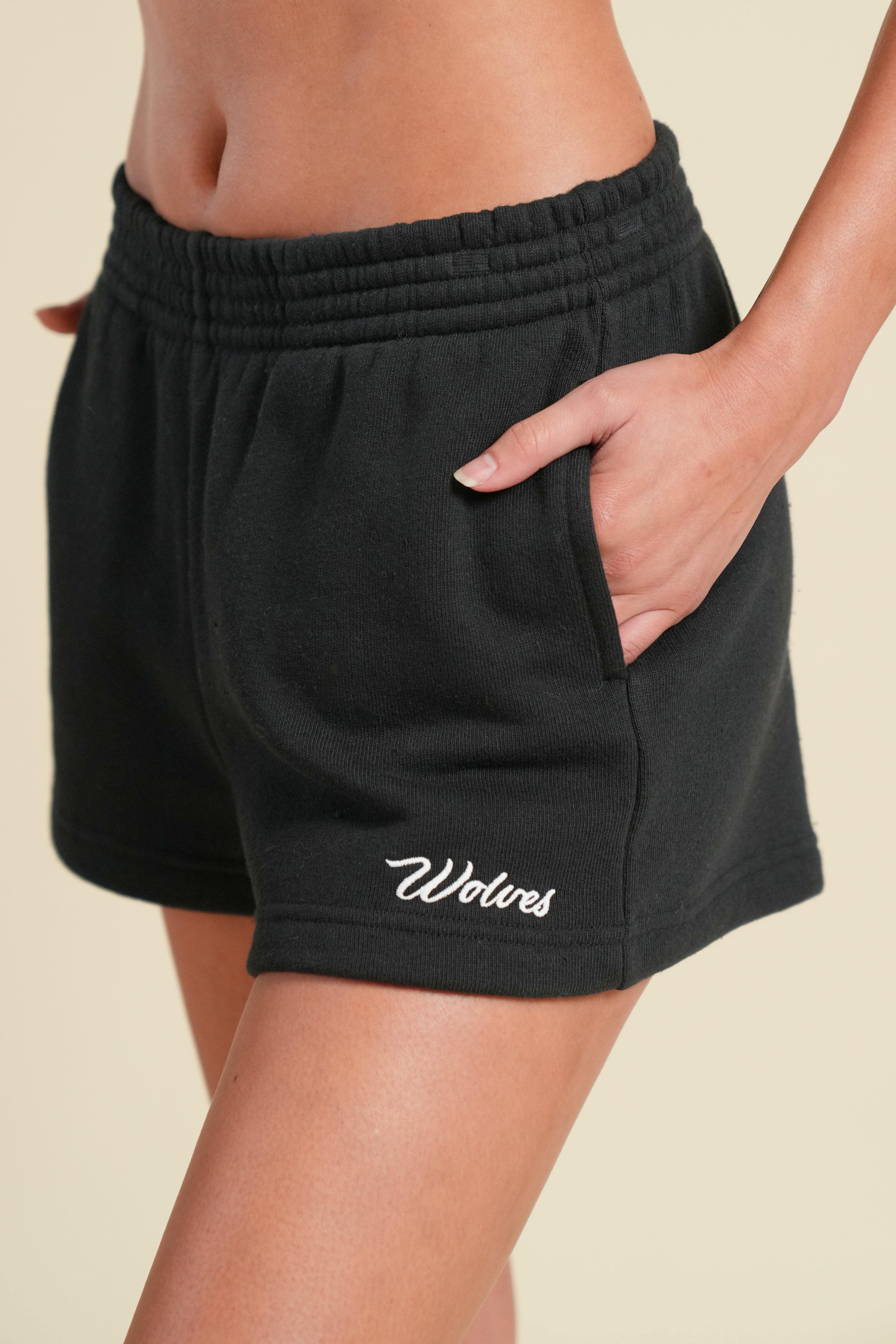 Cursive Wolves Premium "Ellie" Sweat Shorts in Black