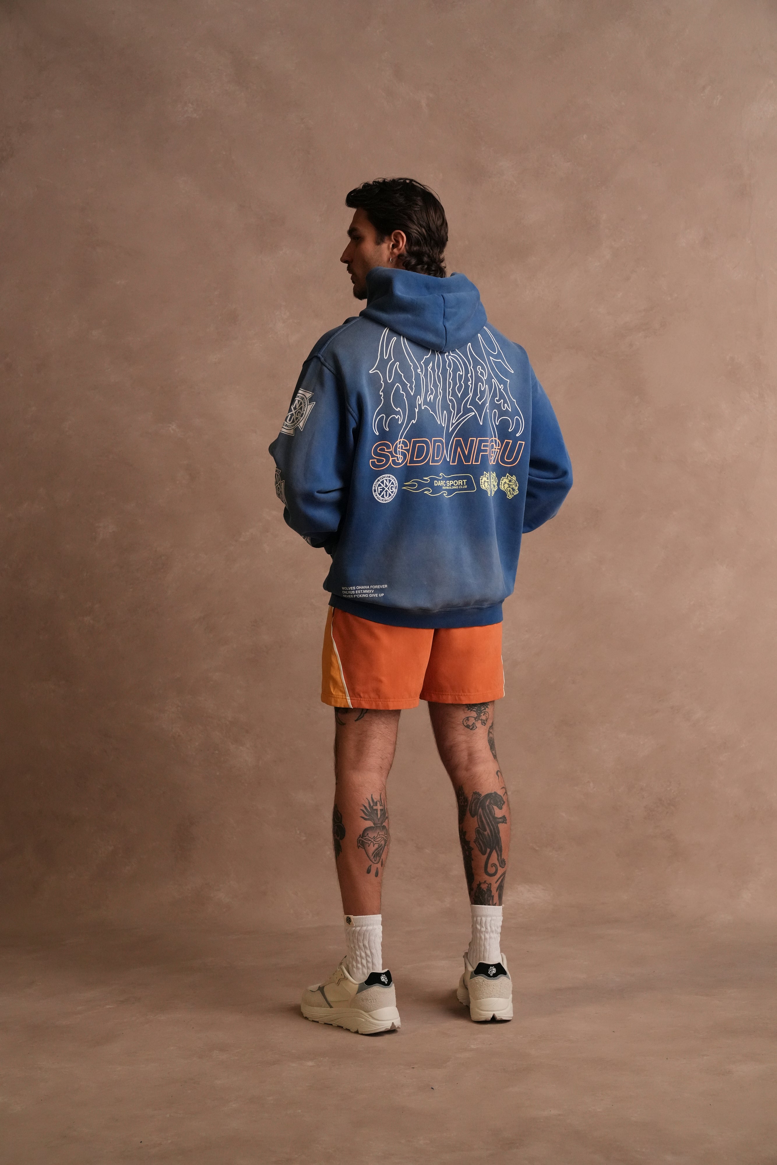 Dual Darby Track Shorts in Coral/Yellow Orange