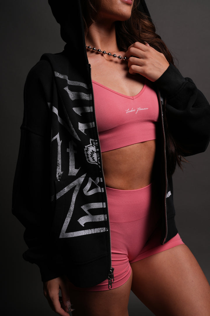 Loyal To The Core Darco Double Zip Hoodie in Black Drift Wash