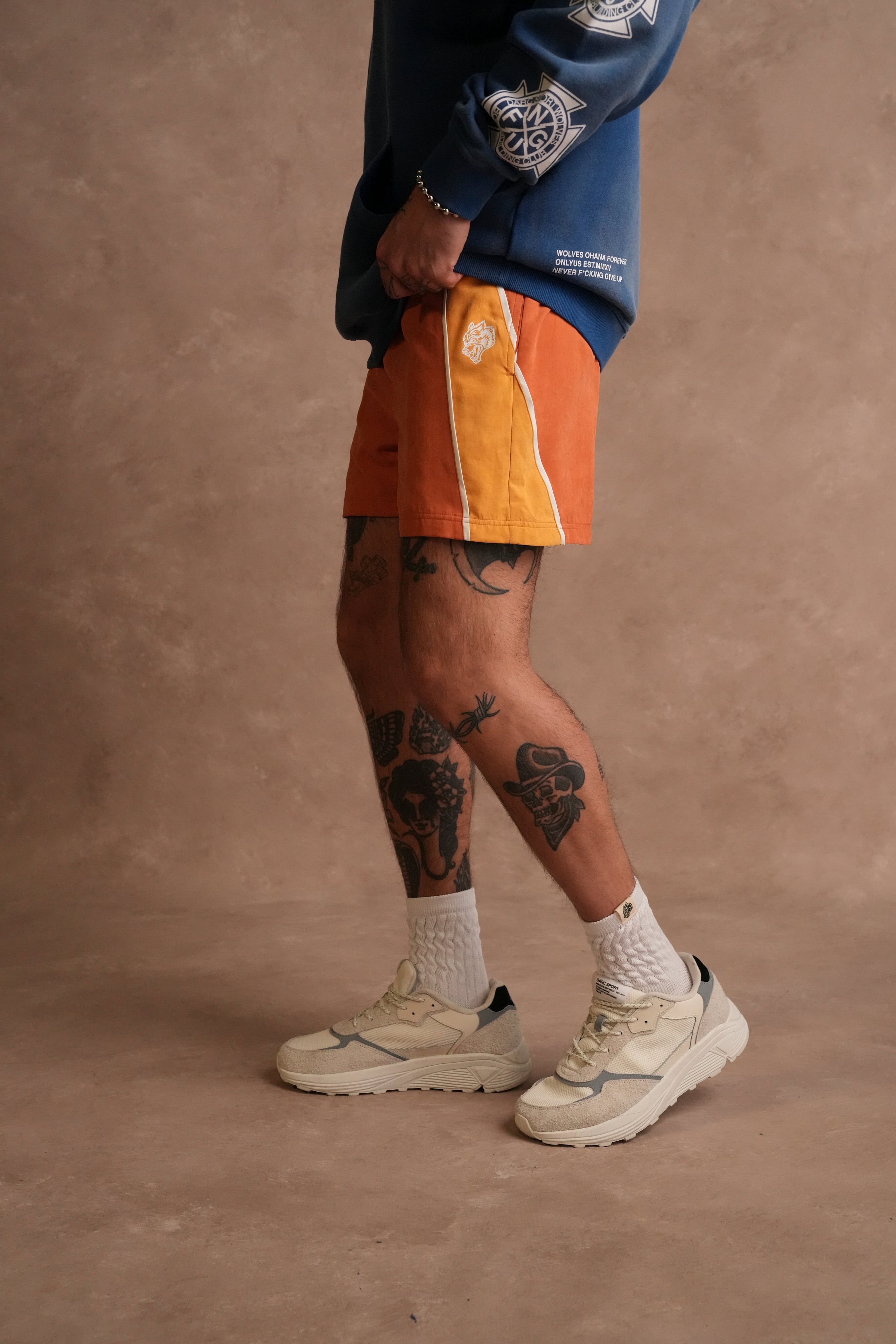 Dual Darby Track Shorts in Coral/Yellow Orange