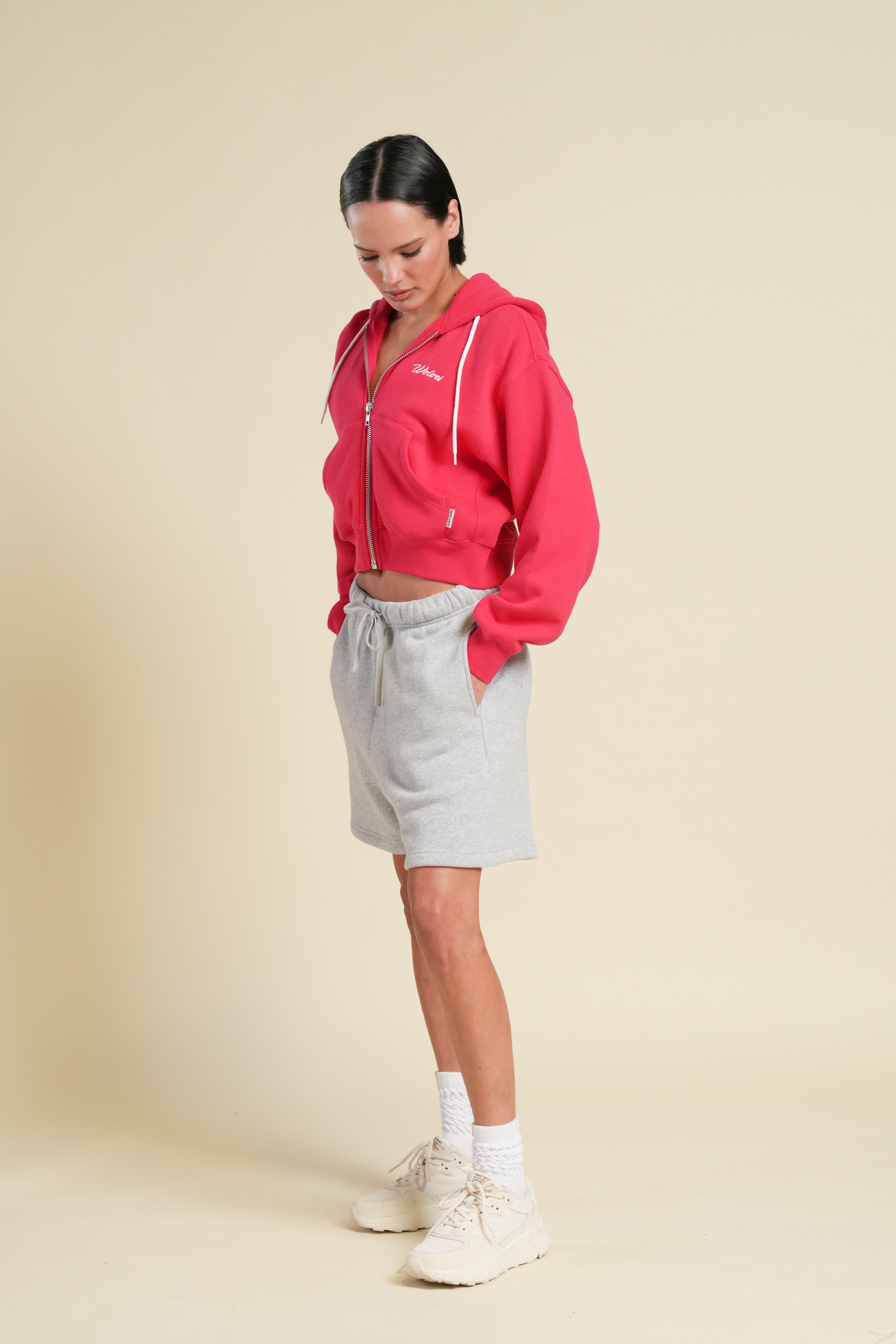 Cursive Wolves "Sage" Cropped Zip Hoodie in Cherry