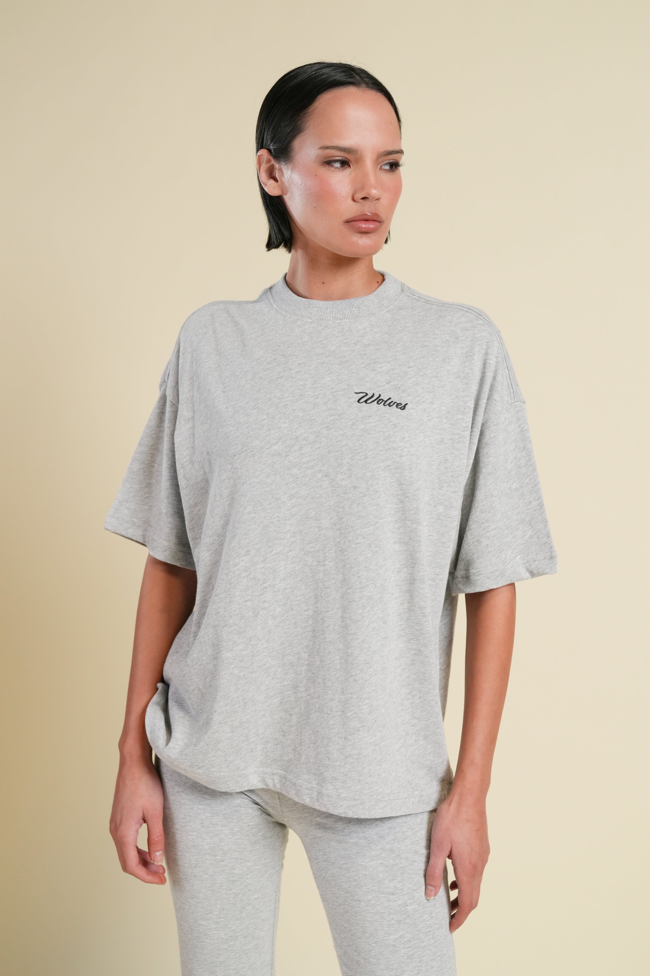 Cursive Wolves Premium Box Cut Tee in Heather Gray