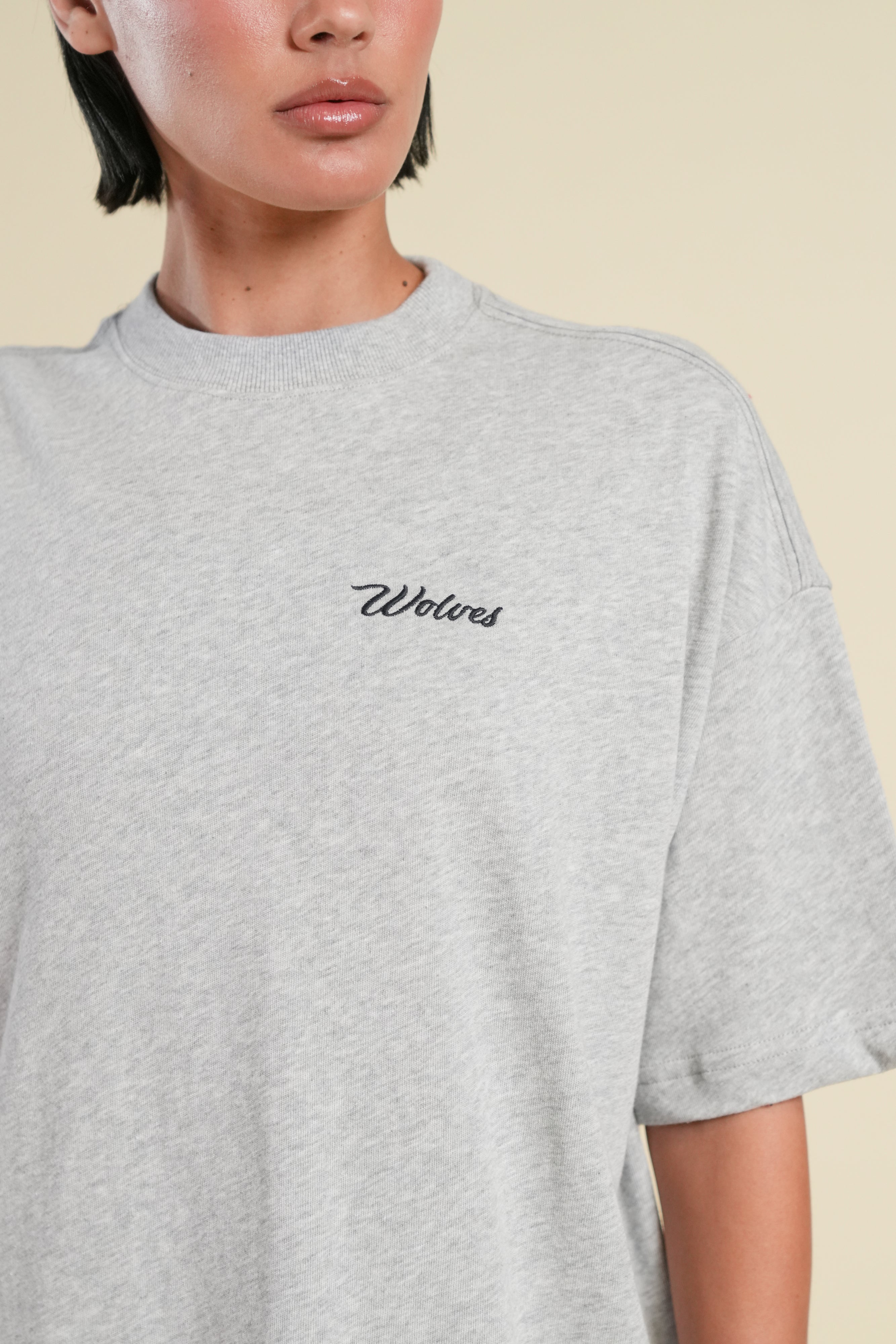 Cursive Wolves Premium Box Cut Tee in Heather Gray