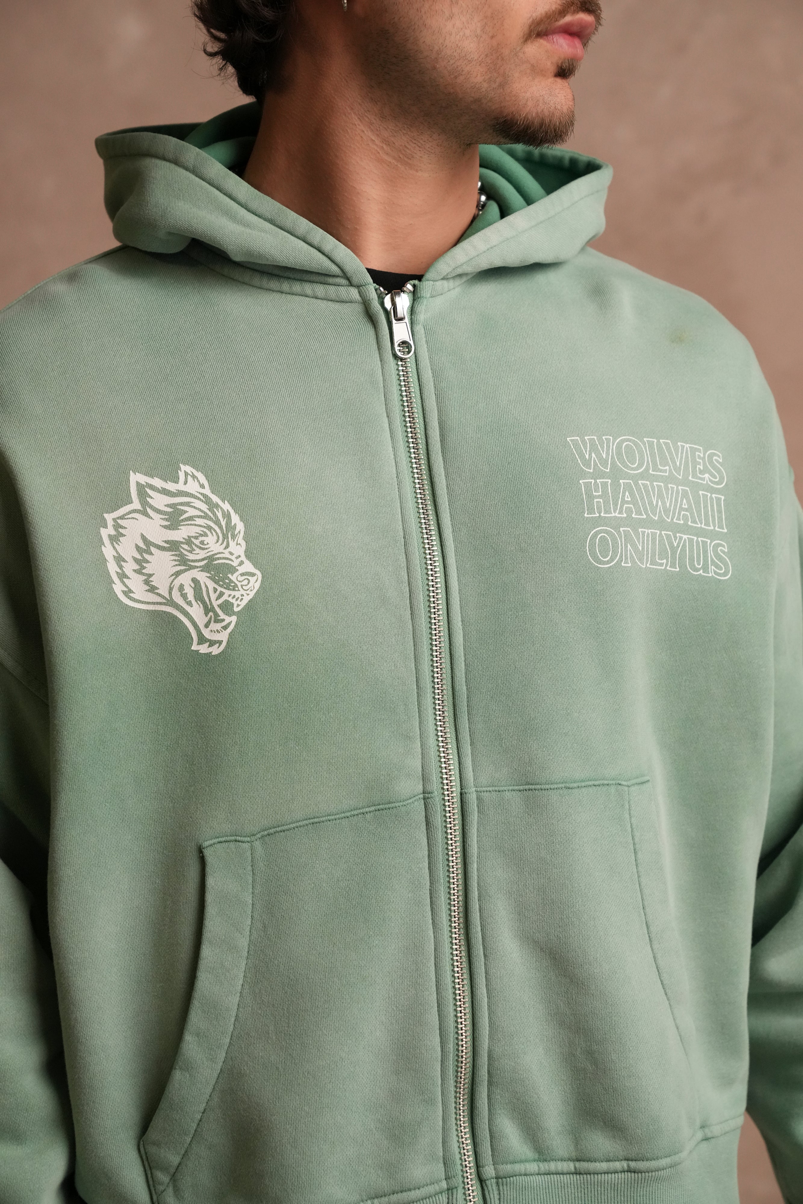Only Us Hawaii Darco Double Zip Hoodie in Lush Green Sun Fade