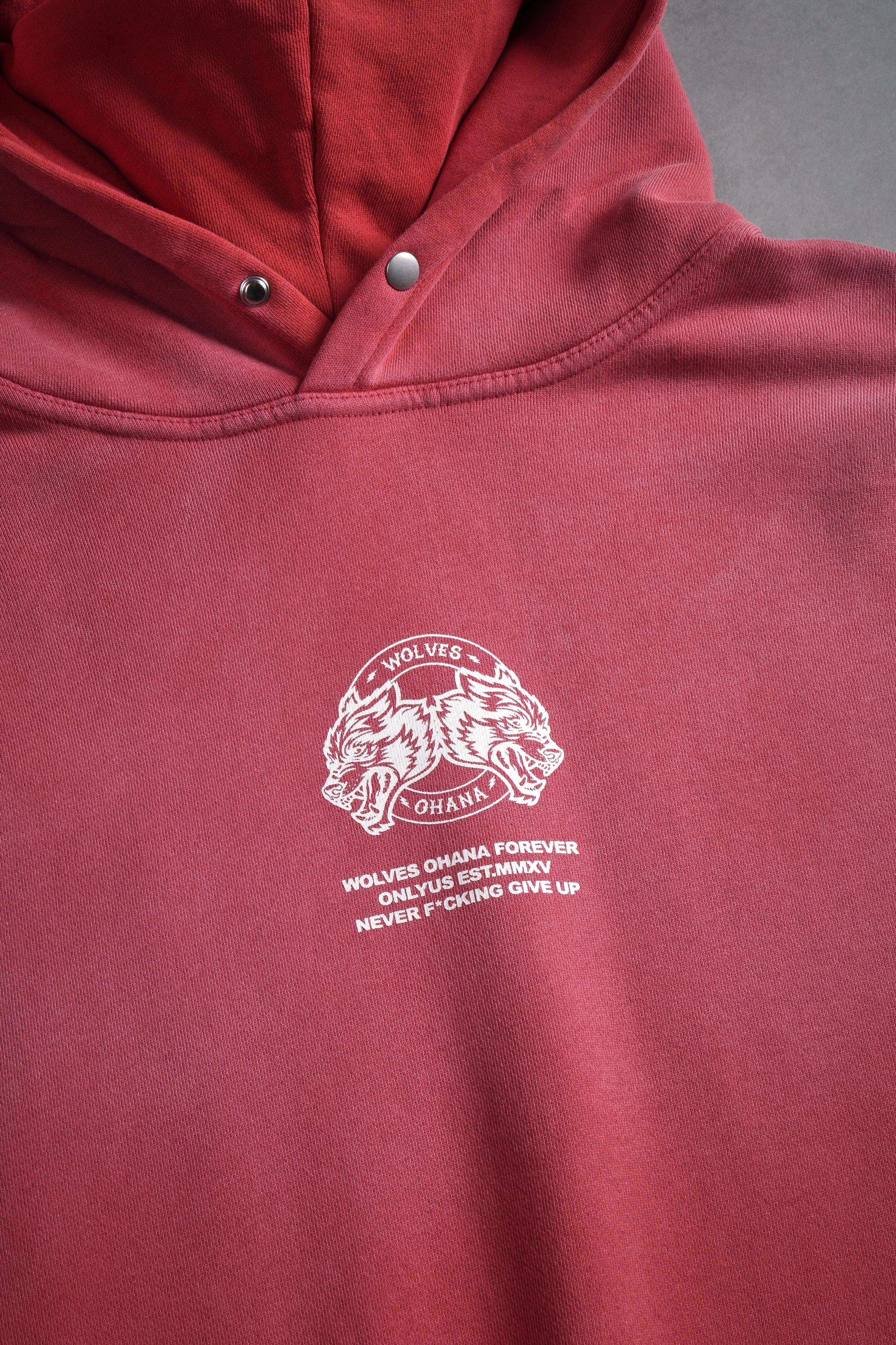 Wolves Ohana Forever "Pierce" Hoodie in Roman Red Drift Wash
