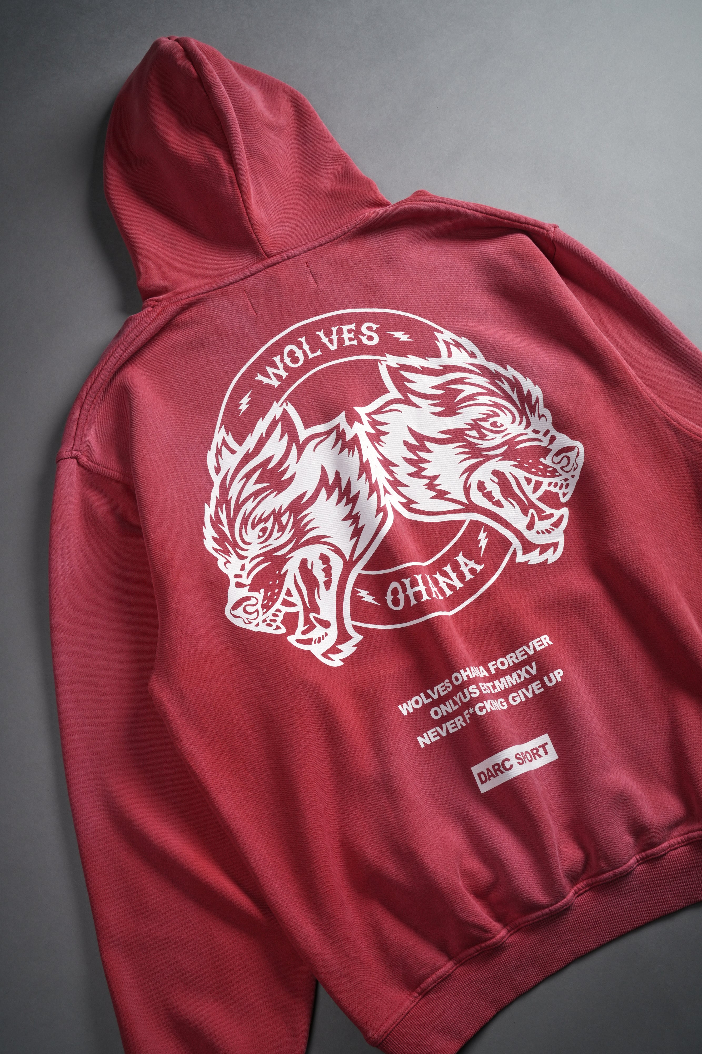 Wolves Ohana Forever "Pierce" Hoodie in Roman Red Drift Wash