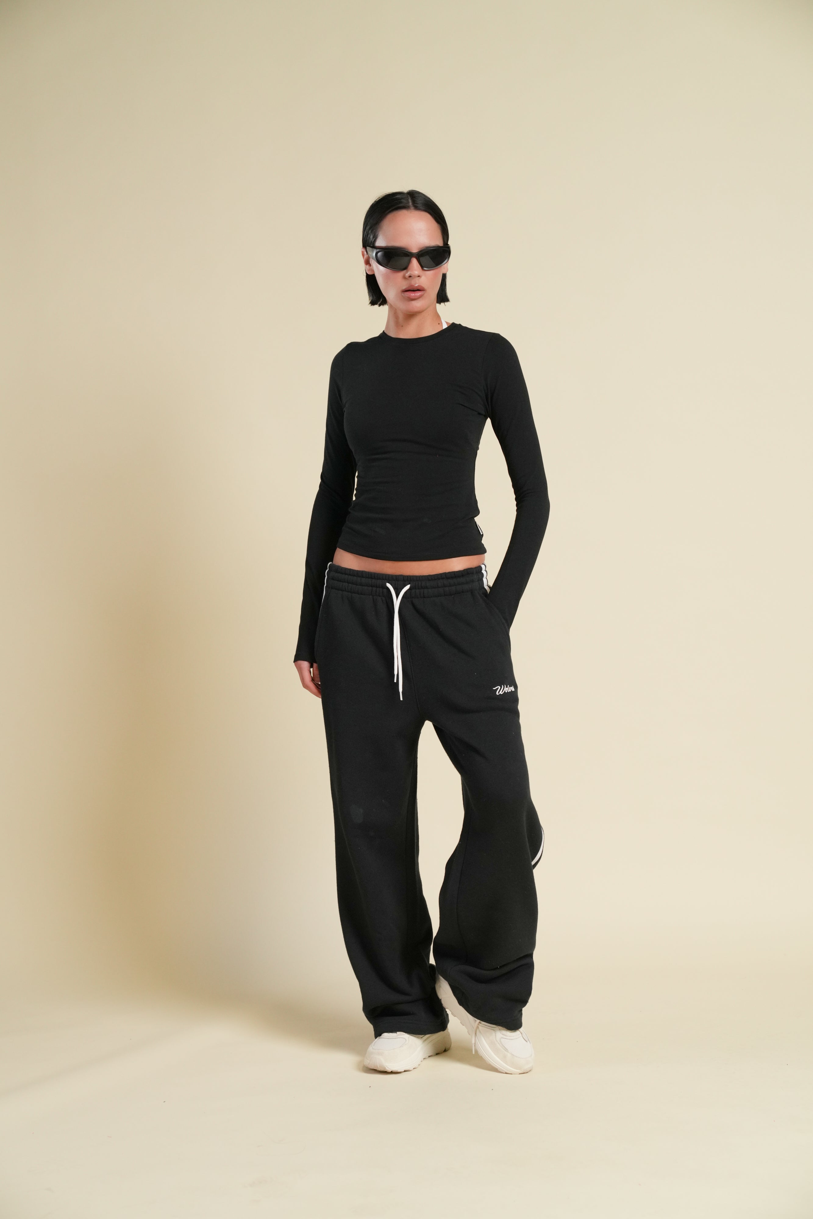 Cursive Wolves Premium Stripe Big Cozy Sweats in Black