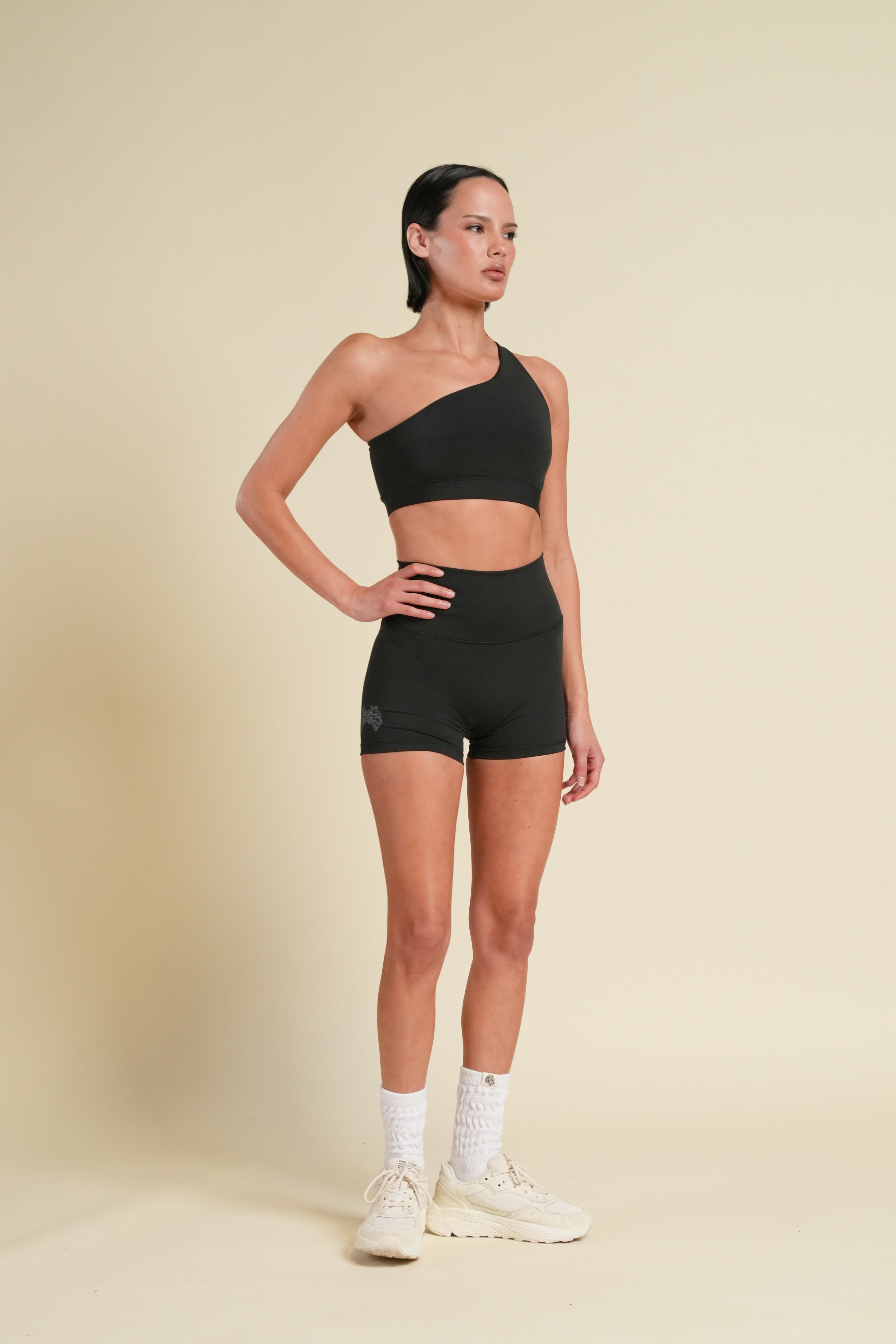 Wolf One Shoulder Bra in Black