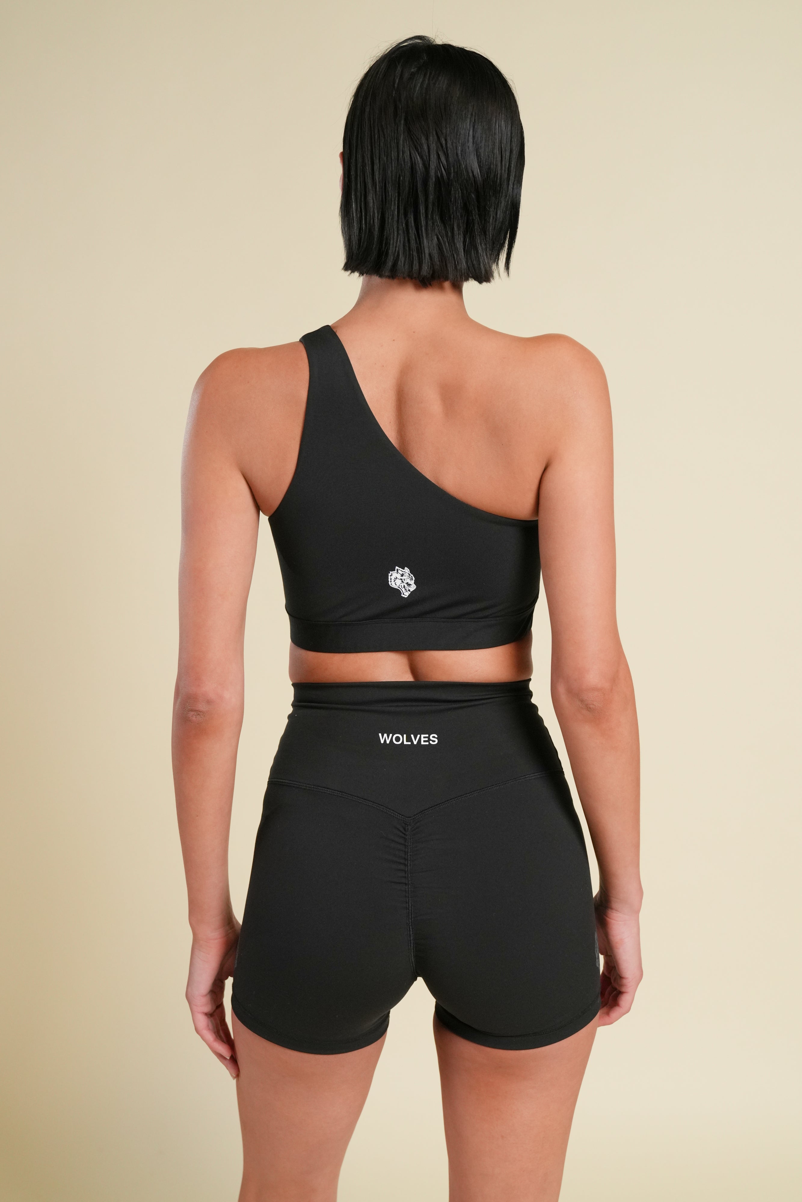 Wolf One Shoulder Bra in Black