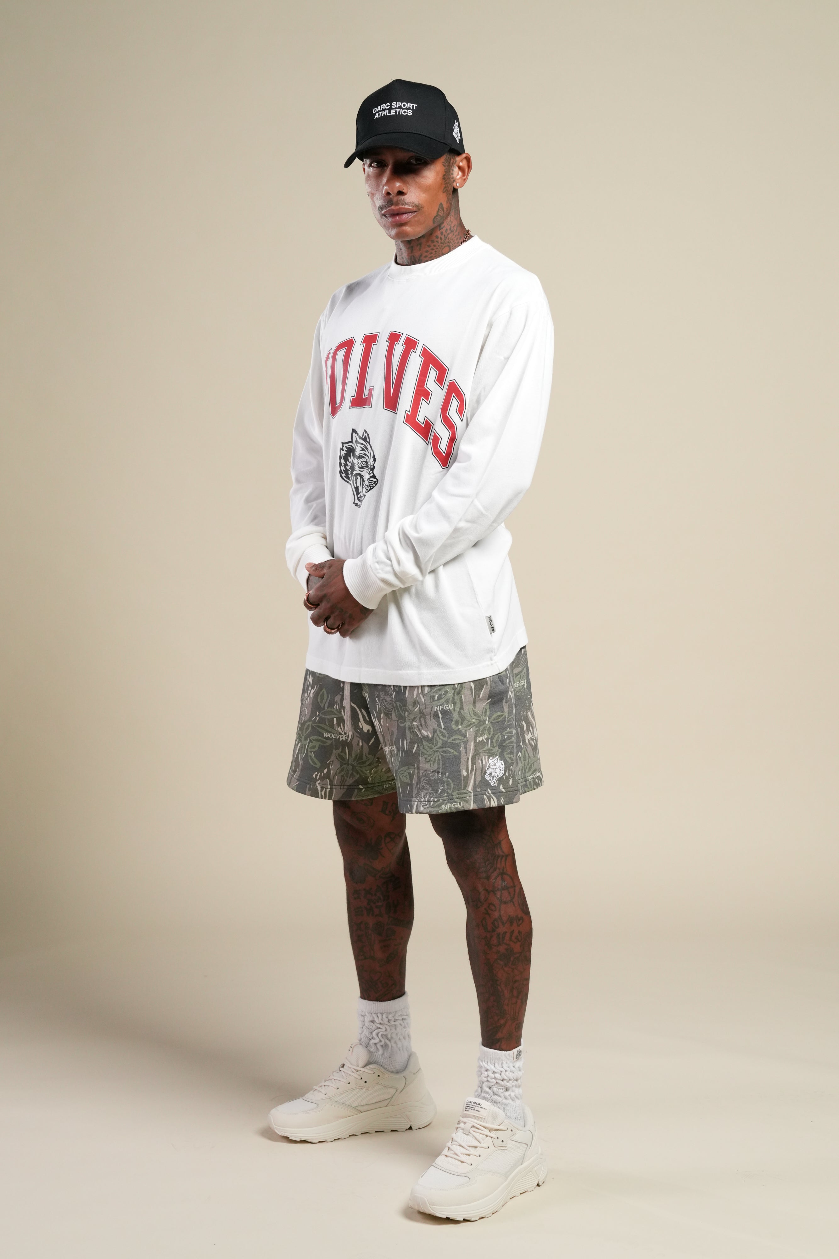 Dual Oversized Post Lounge Sweat Shorts in Norse Camo
