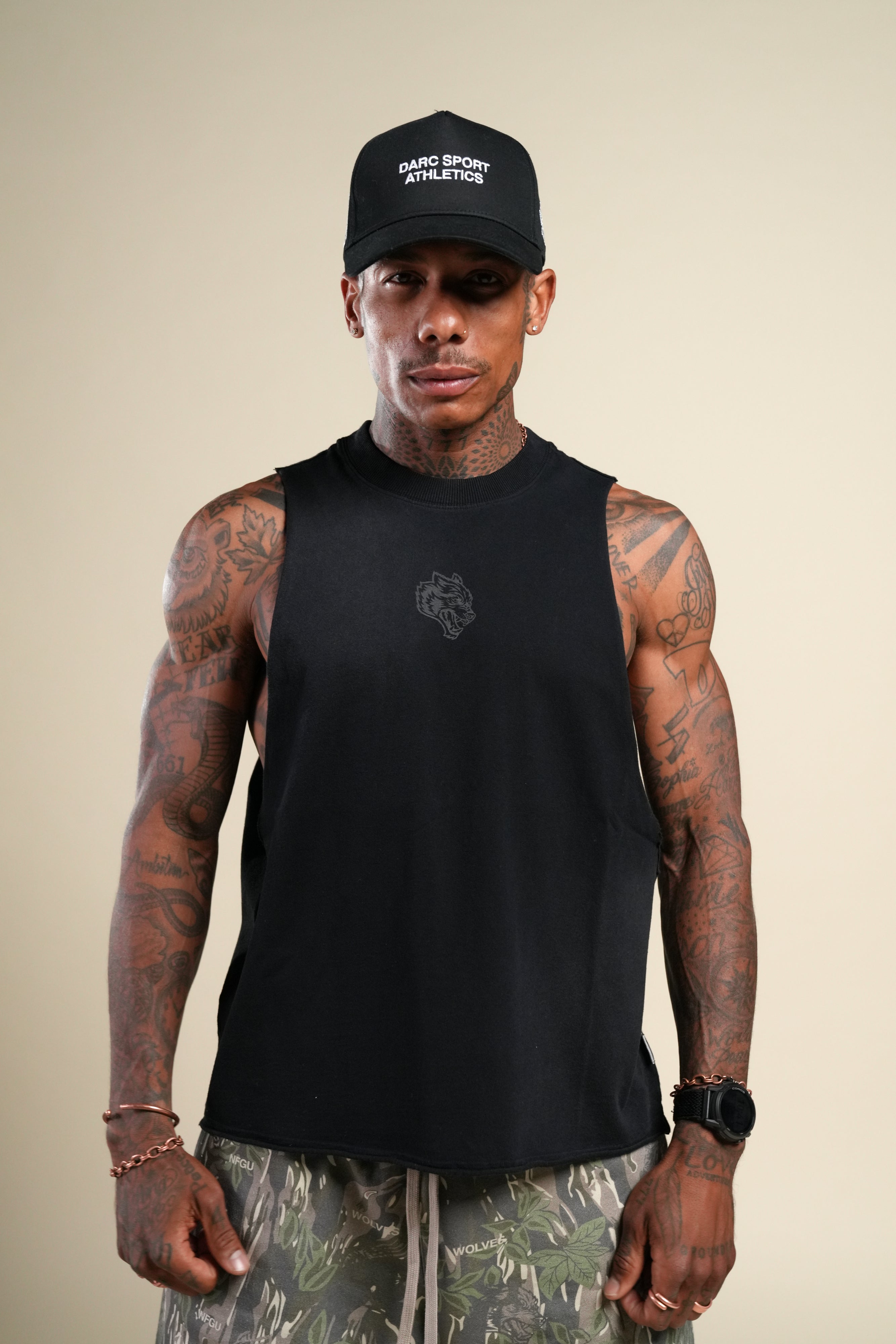 Loyalty Forever Grunge Raw Cropped "Tommy" Muscle Tee  in Black Sun Fade/Black