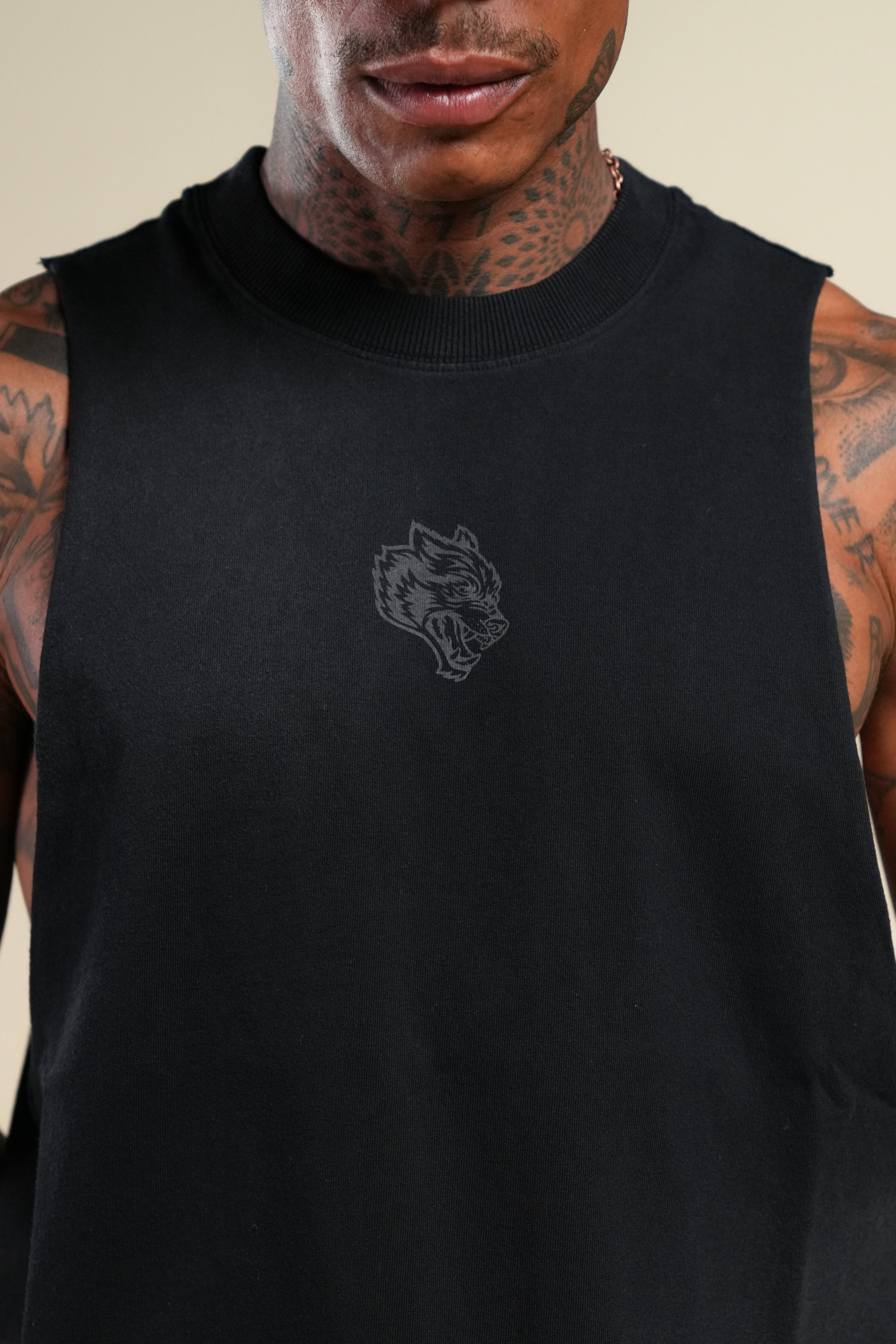 Loyalty Forever Grunge Raw Cropped "Tommy" Muscle Tee  in Black Sun Fade/Black
