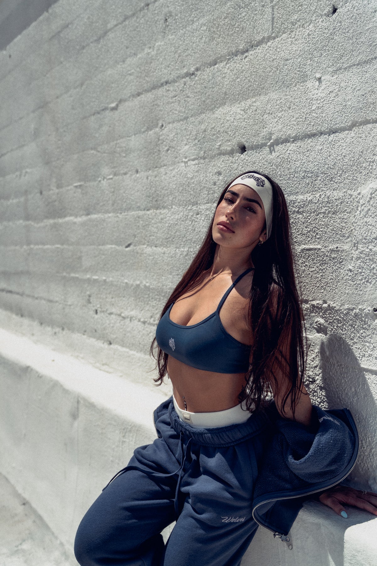 Cursive Wolves "Anya" Premium Double Zip Hoodie in Washed Denim