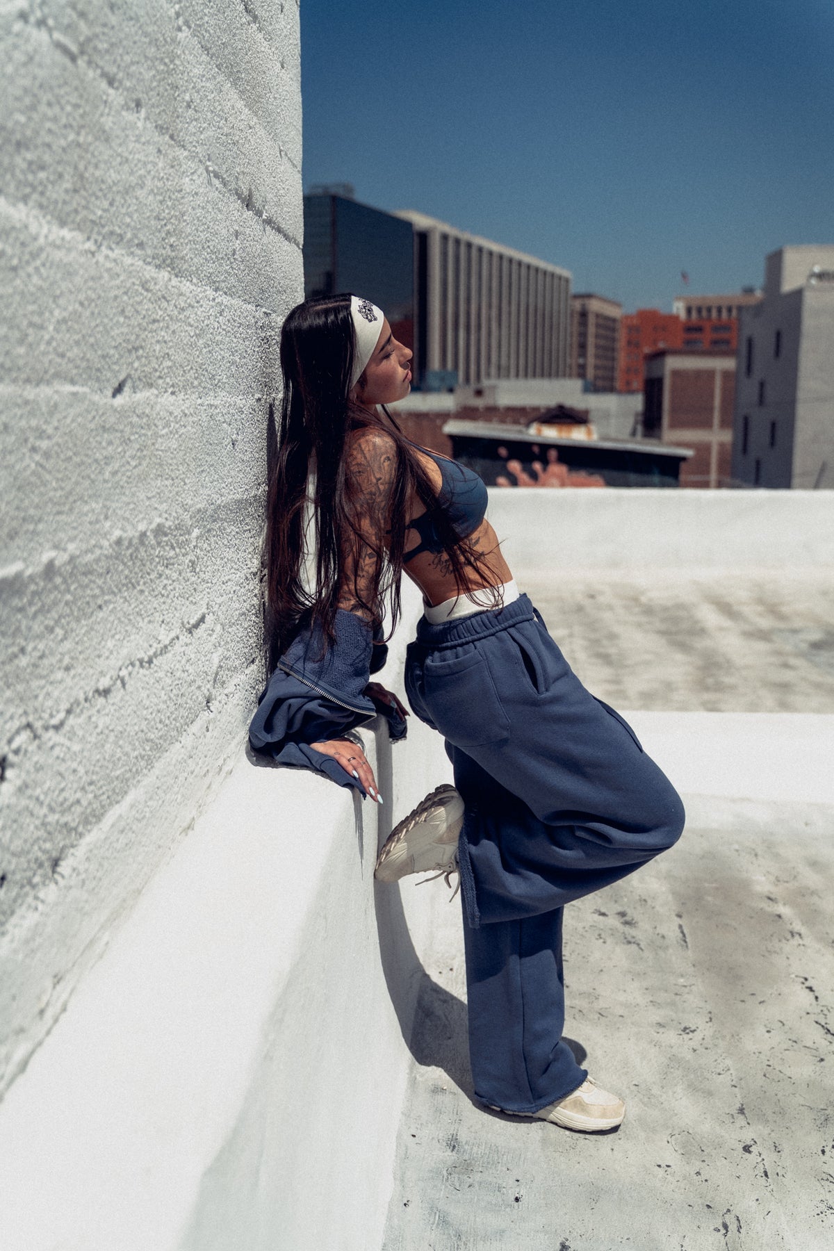 Cursive Wolves Premium Big Cozy Sweats in Washed Denim