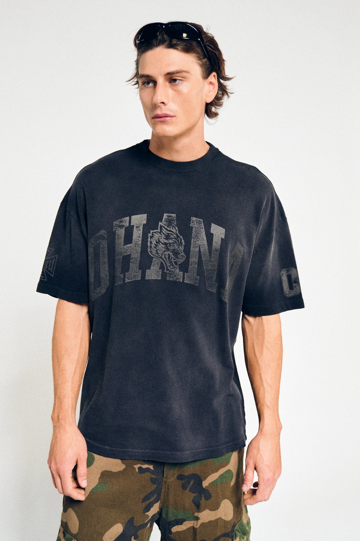Ohana Frvr Premium Oversized Tee In Black Super Sun Fade