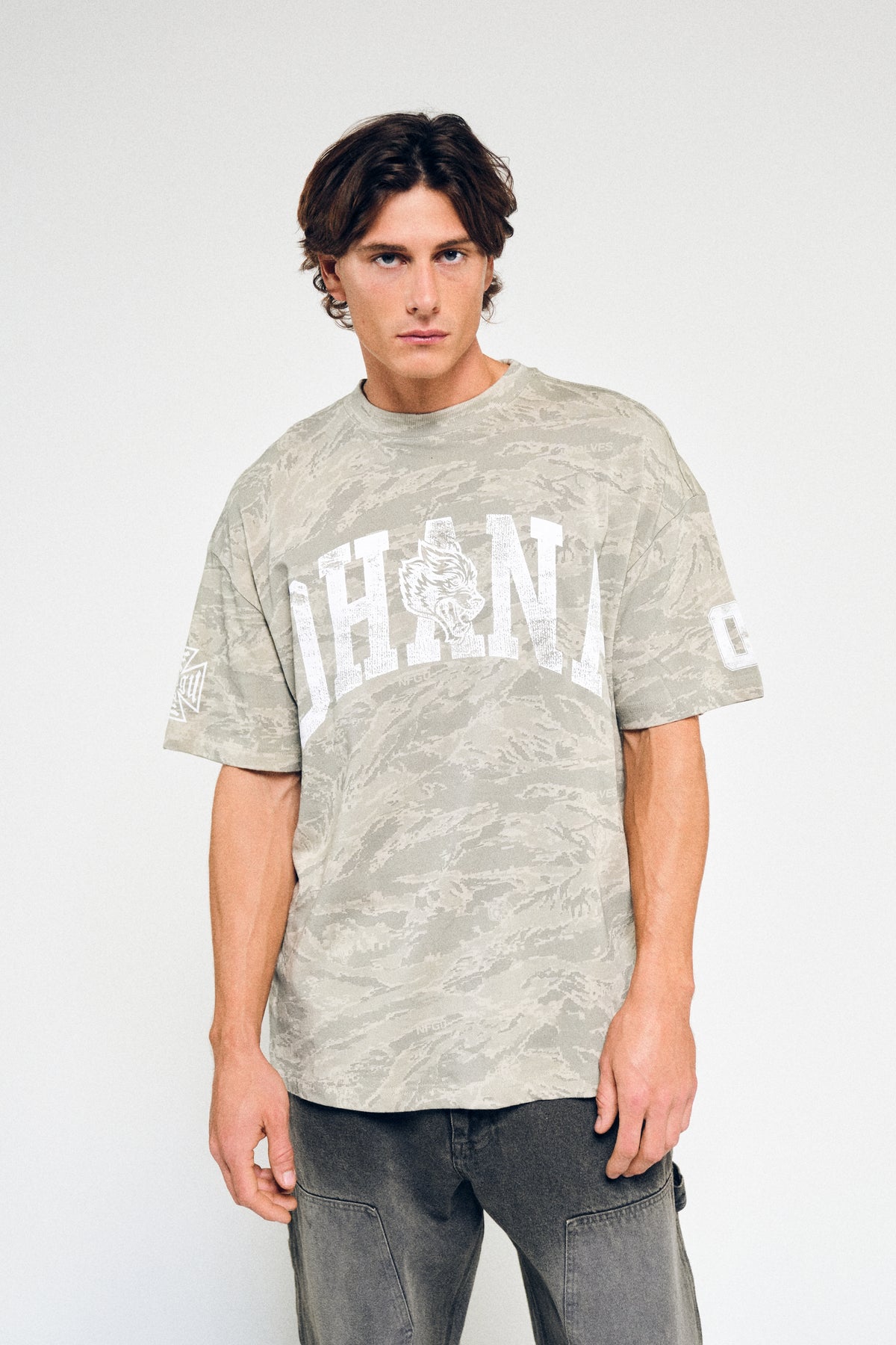 Ohana Frvr Premium Oversized Tee In Lush Digital Camo